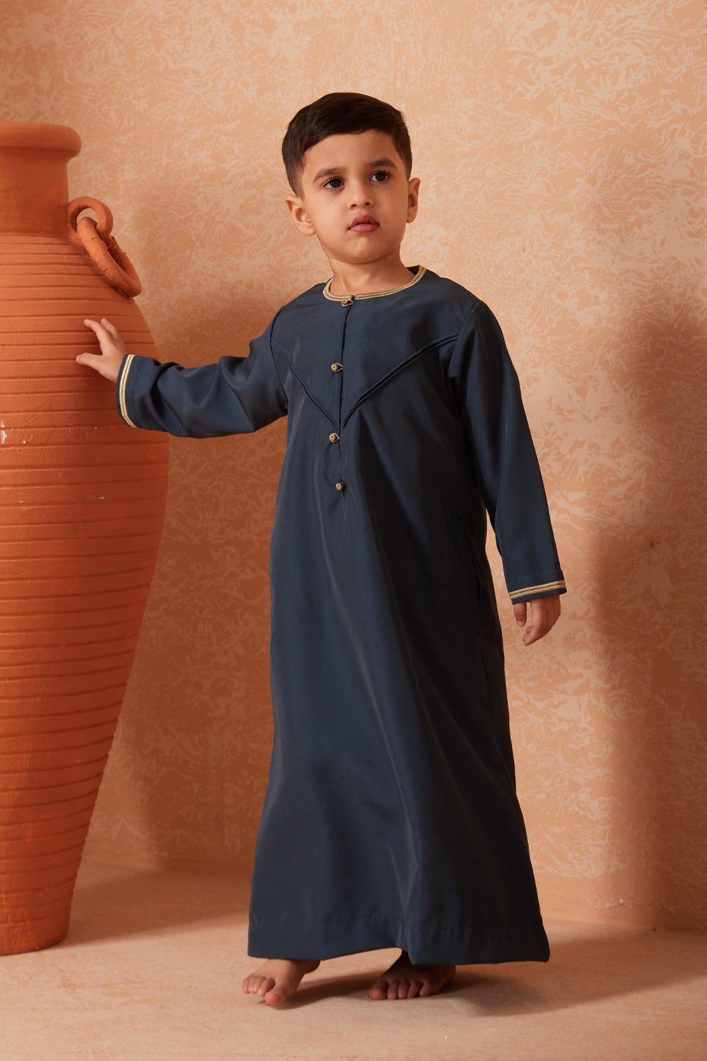 Boys Faris Emirati Jubba Thobe - Traditional Arabic Robe for Kids in Aegean Blue | Eid Outfit, Islamic Clothing & Special Occasion Wear