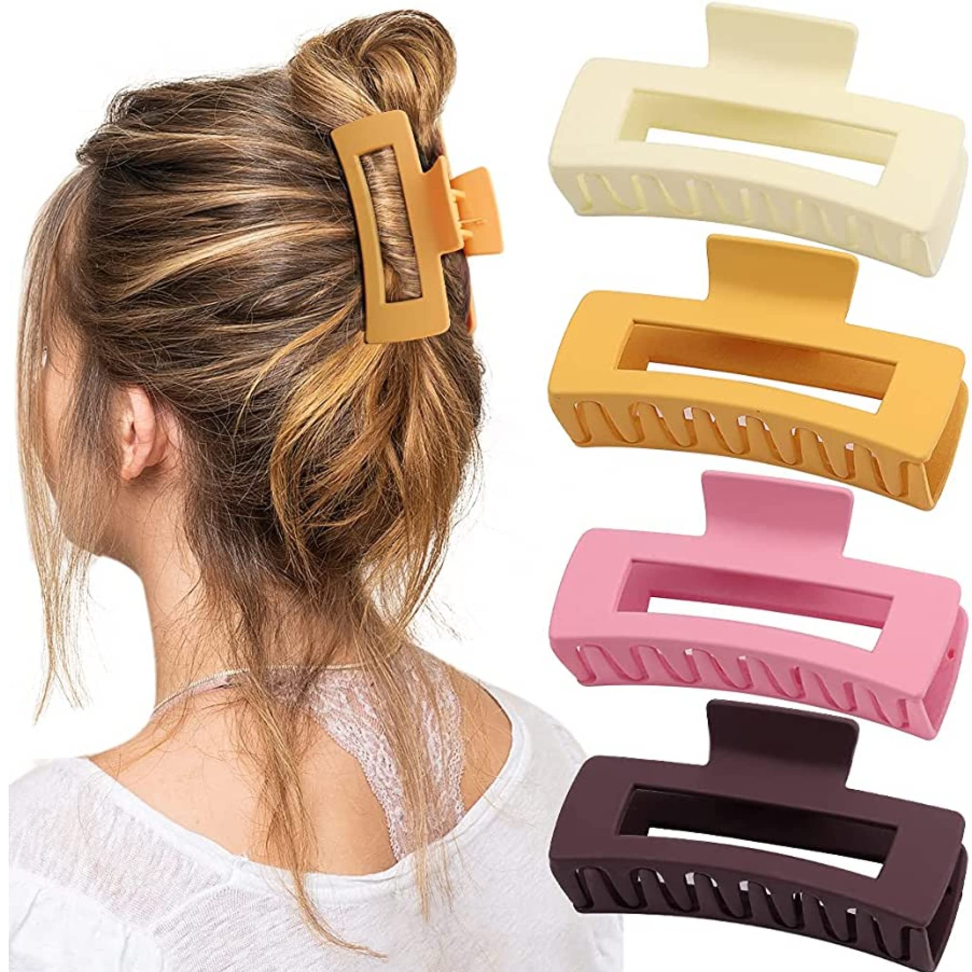 2 Pack Strong Hold Rectangle Hair Claw Clips - Non-Slip Bright Color Jaw Clamps for Women & Girls - Perfect for Ponytails, Buns and Everyday Hairstyles