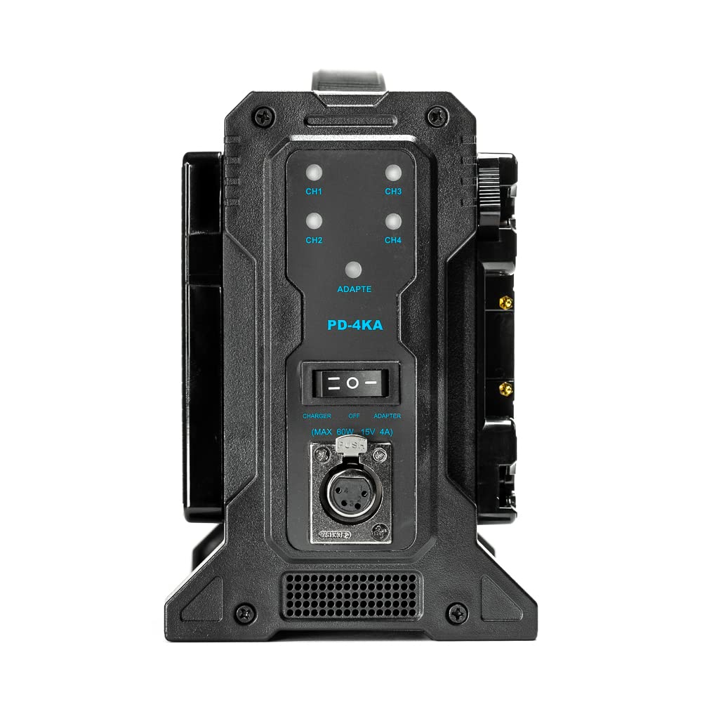 Professional Quad Gold-Mount Battery Charger with XLR Input - Fast Charging for Camera & Broadcast Equipment - Perfect for Film Sets, Studio Productions & Live Events