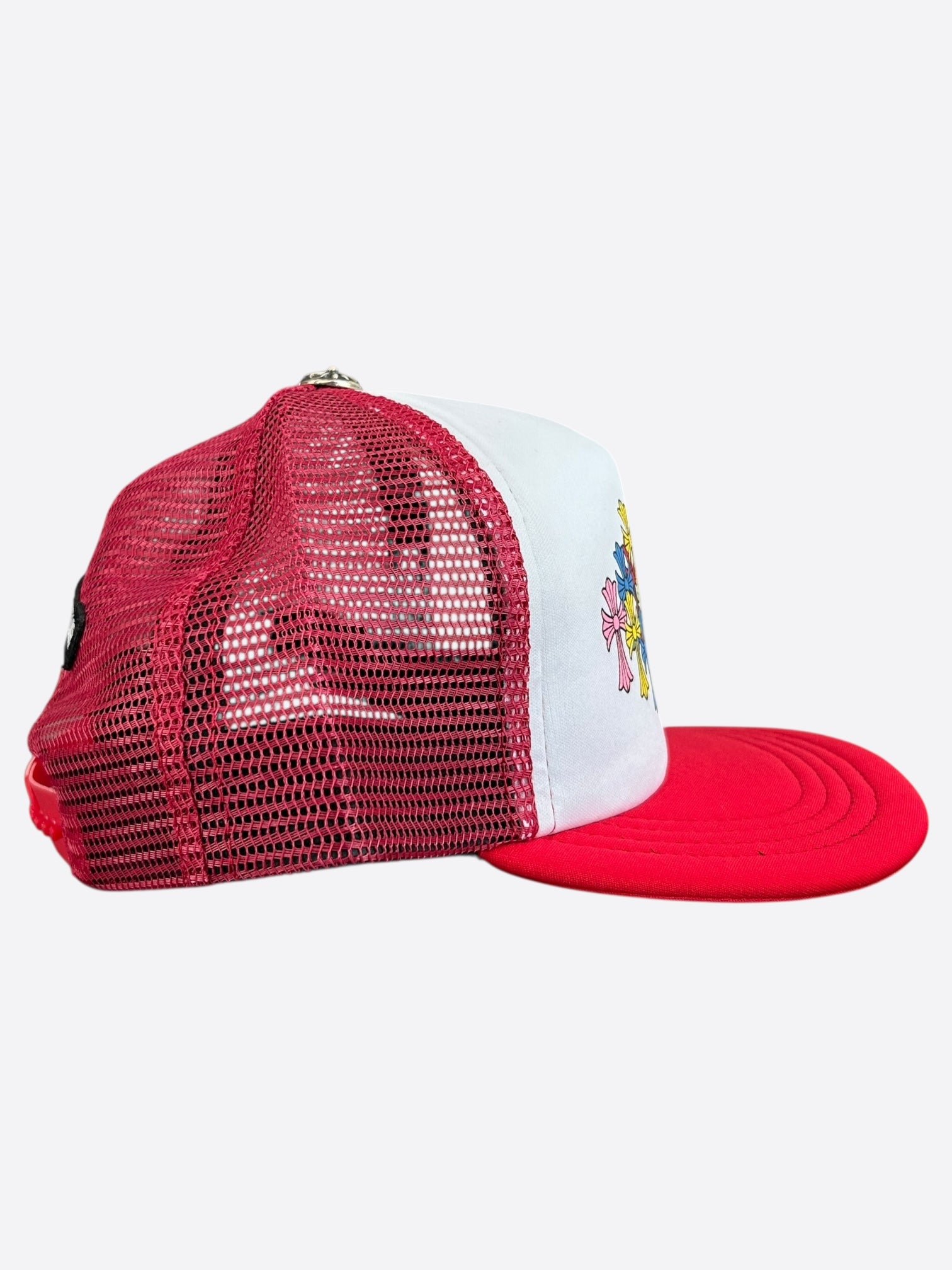 Chrome Hearts Red & White Multicolor Cross Trucker Hat - Stylish Unisex Baseball Cap for Fashion & Streetwear - Perfect for Casual Outfits, Music Festivals, and Everyday Wear