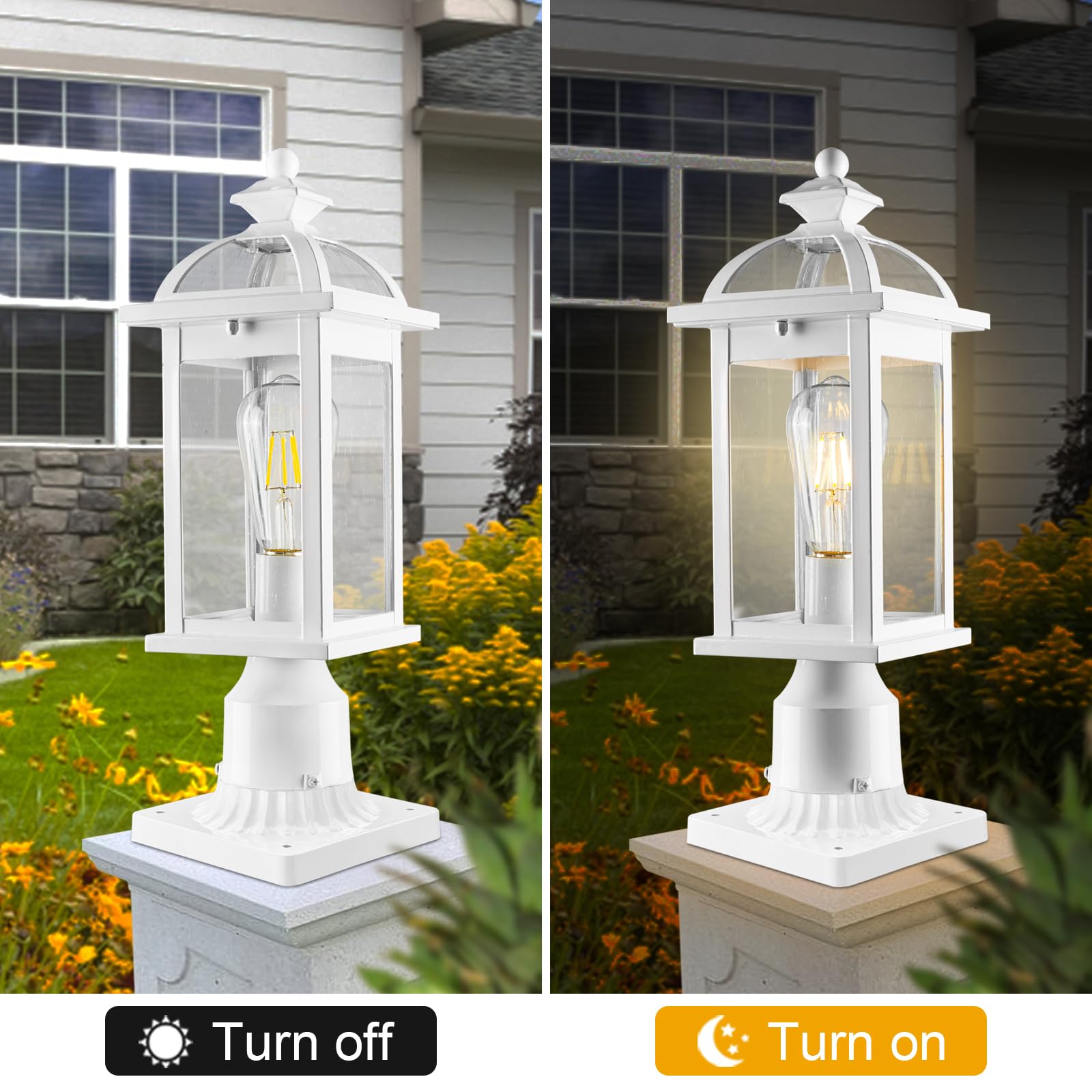 Darkaway Waterproof Aluminum Outdoor Post Lights with Seeded Glass - Durable Exterior Lighting for Yard, Patio, Garage & Fence | Weather-Resistant Pole Lights for Enhanced Outdoor Ambiance & Security