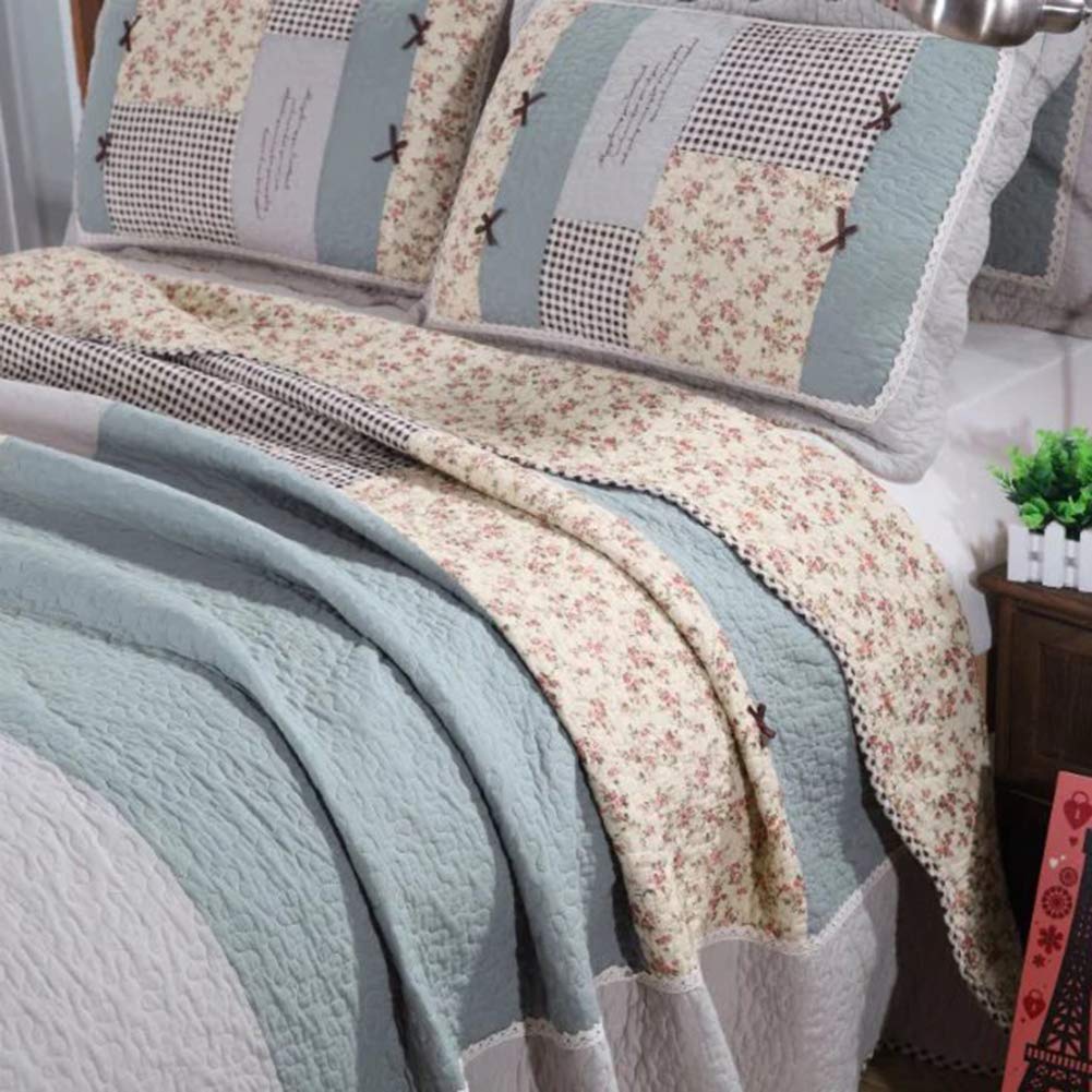 Vctops 100% Cotton Floral Patchwork Quilt Set - 3-Piece Queen Size Farmhouse Country Bedspread with Reversible Coverlet (Flower Pattern) | Perfect for Guest Rooms, Master Bedrooms & Cozy Farmhouse Decor