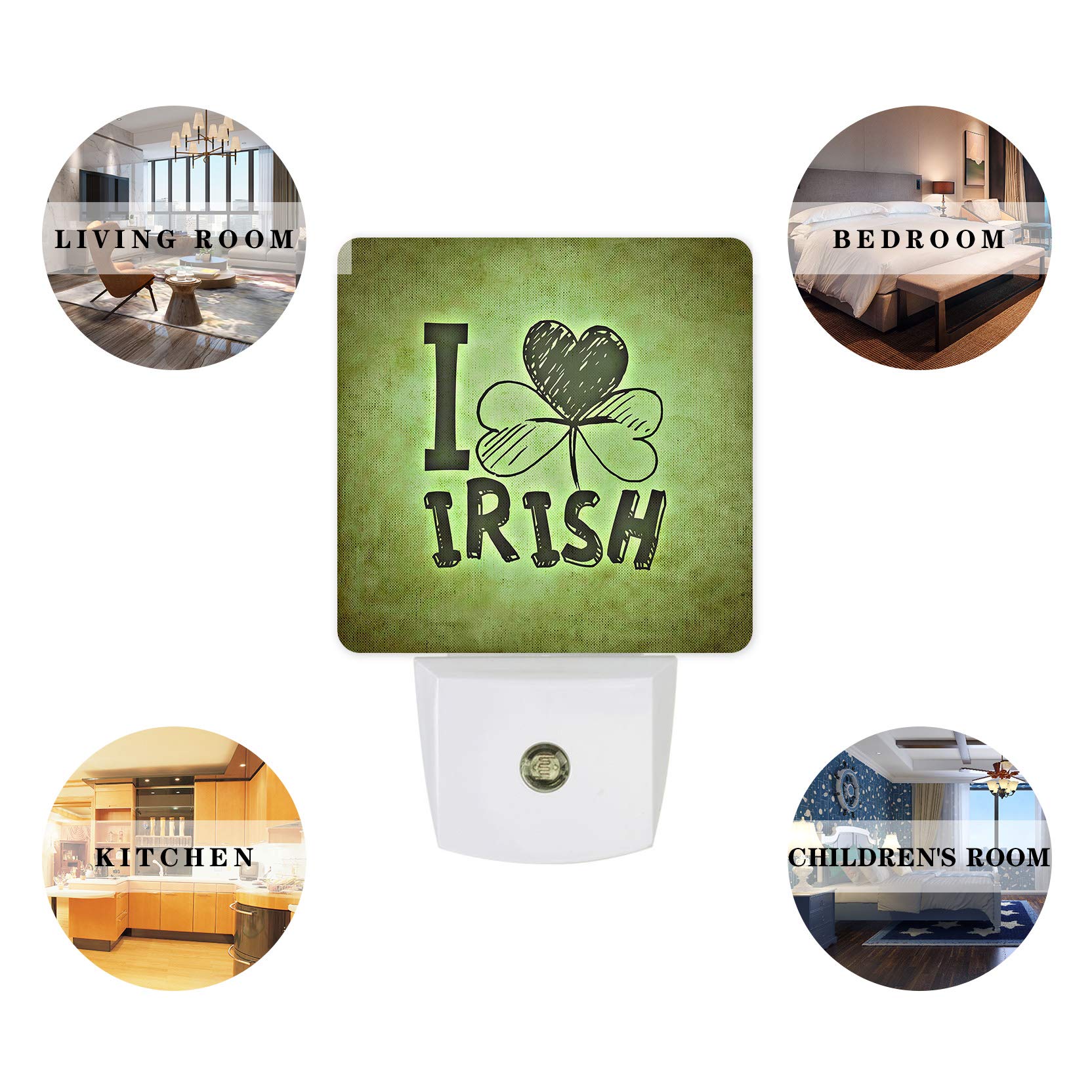 Irish Shamrock LED Night Light - Auto Sensor, Wall Plug for Bedroom & Hallway