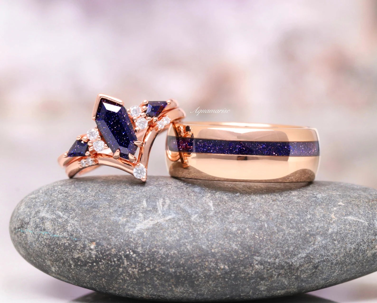 Galaxy Sandstone Starry Night Couple Rings for Him & Her - Matching Promise Rings for Anniversary, Wedding, Engagement - Perfect Romantic Gift for Couples in Love