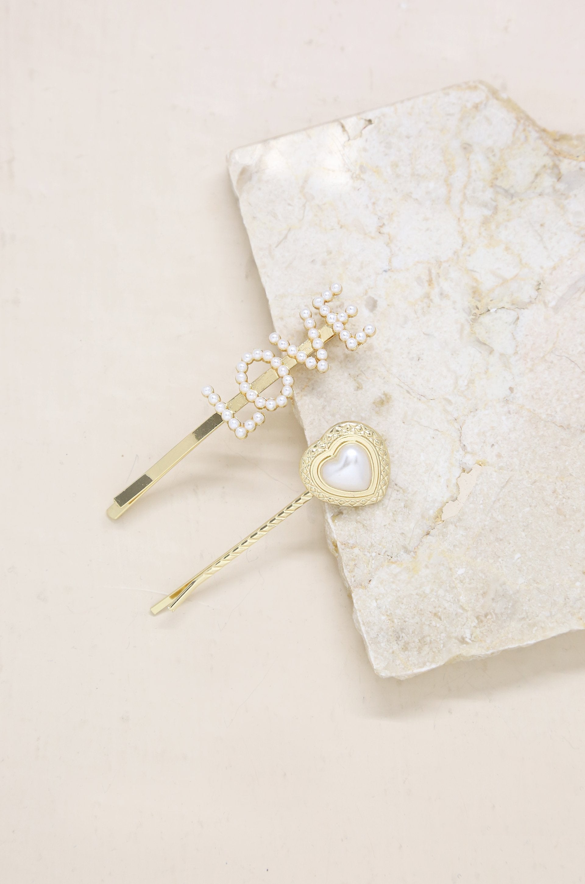 Pearl & Gold Love Heart Hair Pin Set - Elegant Bridal Hair Accessories for Weddings, Prom, Parties & Special Occasions