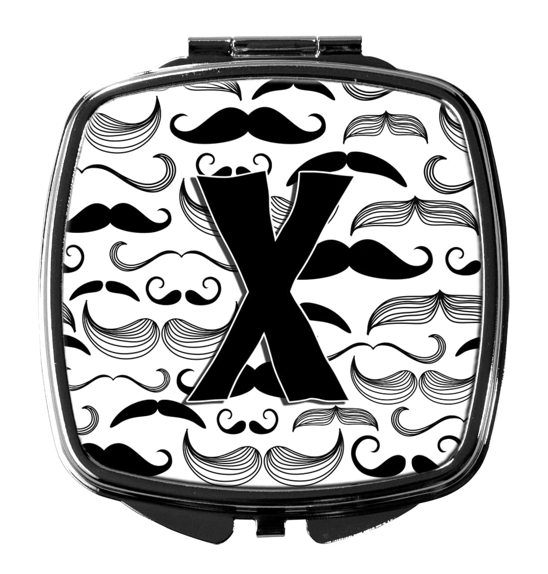 Caroline's Treasures CJ2009-XSCM Monogram Letter X Mustache Compact Mirror - Portable Folding Handheld Travel Makeup Mirror for Women & Girls, Perfect Gift for Cosmetics Touch-Ups On-The-Go (Home, Office, Purse, Travel)