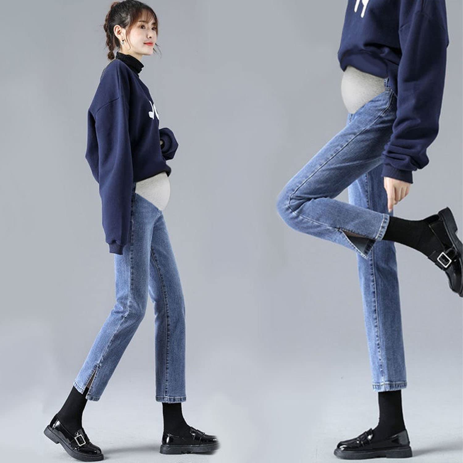 Super Stretch Women's Maternity Skinny Cropped Jeans - Blue & Black - Ultra Comfortable Pregnancy Pants for Work, Casual & Everyday Wear