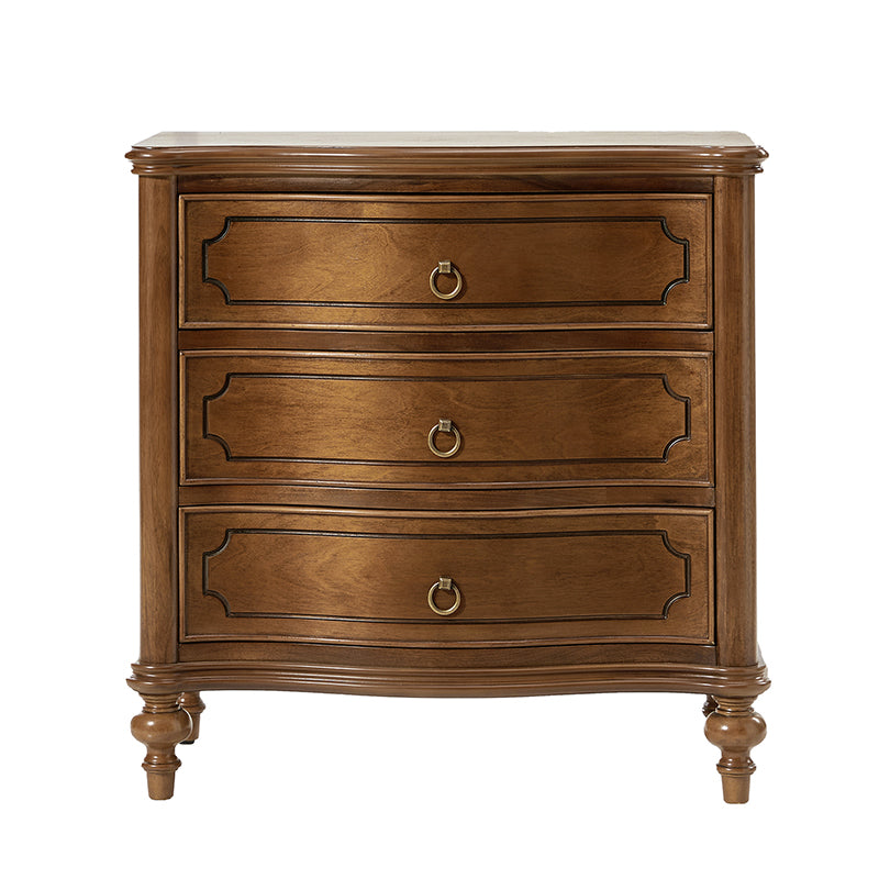 Bernhard 3 Drawer Traditional Nightstand with USB Outlets - Solid Wood Bedside Table for Bedroom, Living Room & Office - Charging Station & Storage Cabinet