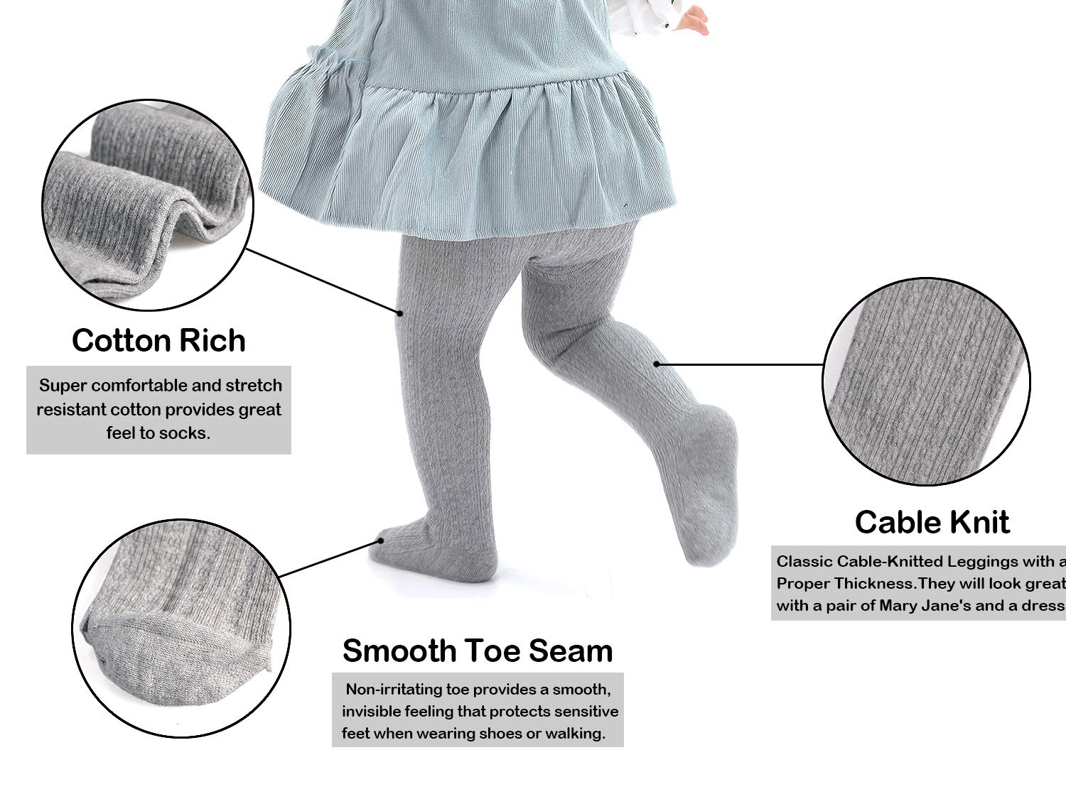 EPEIUS Baby Girls Cable Knit Cotton Tights - Soft Leggings & Stockings for Newborns, Infants & Toddlers (3/6 Pack) - Perfect for Playtime, Daycare & Winter Outfits