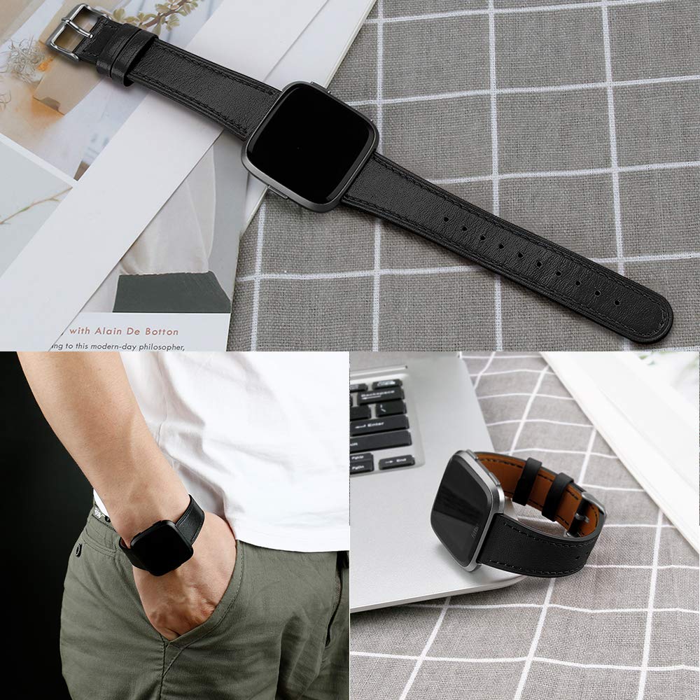 Premium Genuine Leather Bands for Fitbit Versa 2/Versa/Versa Lite - Replacement Watch Strap for Women & Men | Comfortable & Durable Fitness Tracker Accessory for Workouts, Office & Everyday Wear