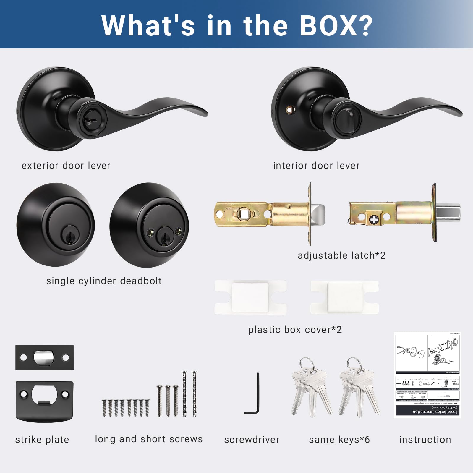 Keyed Alike Door Handle & Deadbolt Set - Matte Black Zinc Alloy for Home Security