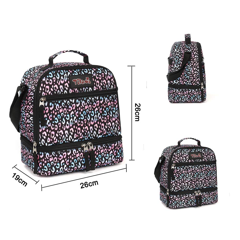 Tilami Insulated Lunch Bag for Kids & Toddlers - Adjustable Strap, 2 Compartment Zipper Cooler Bag, Leopard Print Design - Perfect for School, Picnics & Outdoor Activities