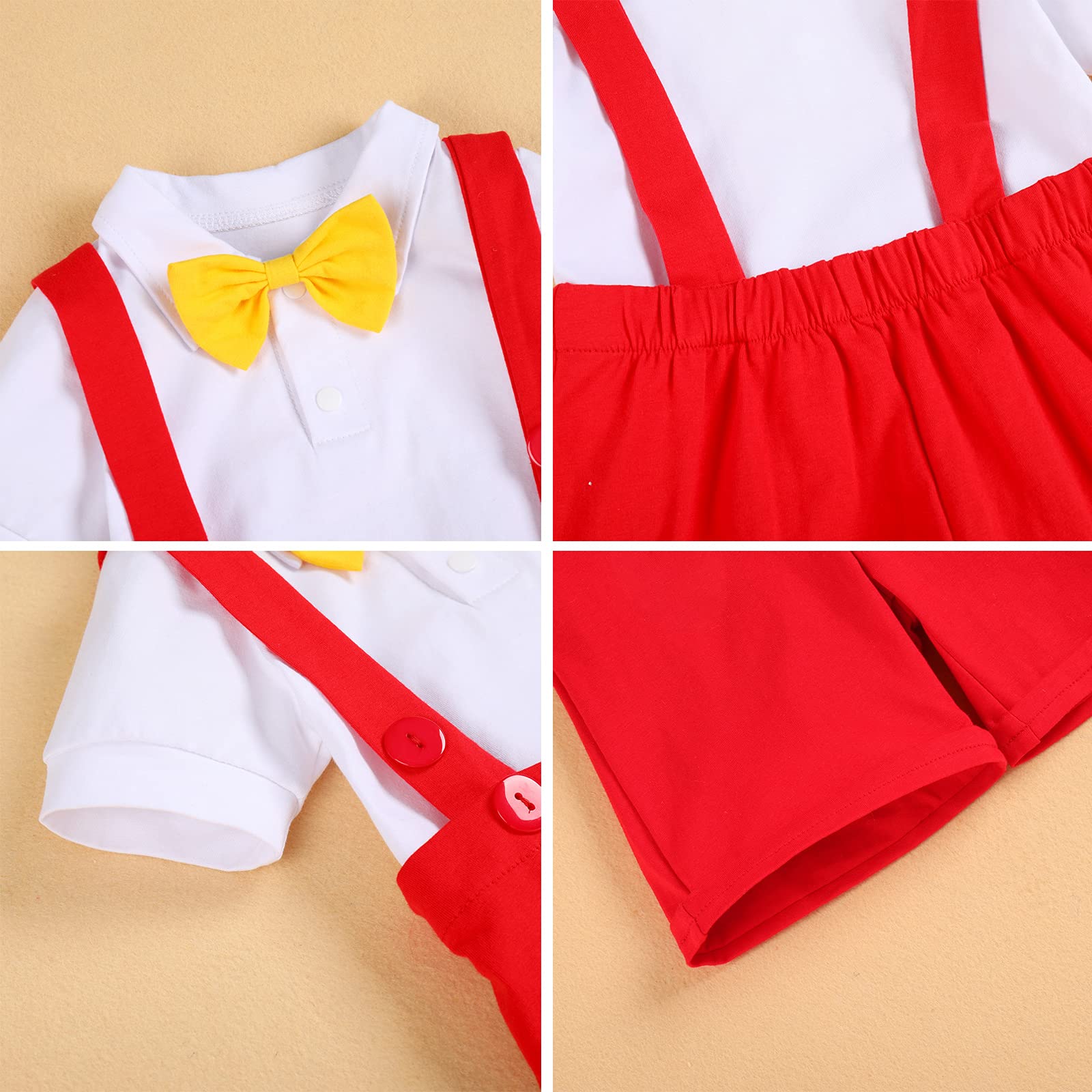 IBTOM CASTLE Baby Boy's First Birthday Cake Smash Outfit - Formal Suit Romper with Bow Tie & Suspenders - White & Red 6-12 Months - Perfect for 1st Birthday Photos, Halloween Costume & Fancy Dress Parties