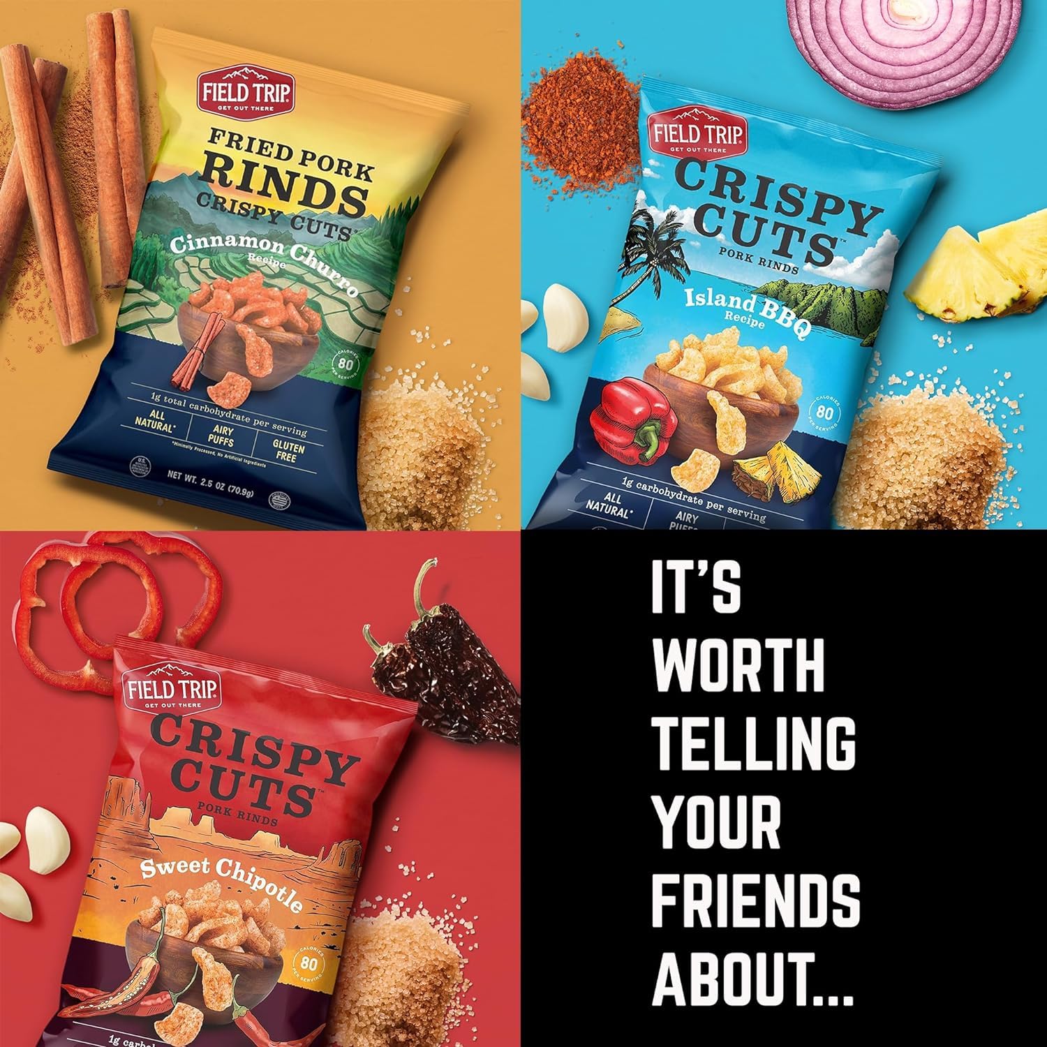 **Field Trip Gluten Free Pork Rinds – Paleo & Keto Friendly Airy Puffs – Crunchy High Protein Low Carb Snacks – Made from Back Pork Skins – 2.5oz Bag (4 Variety Pack) – Perfect for On-the-Go, Office, or Movie Night Snacking**