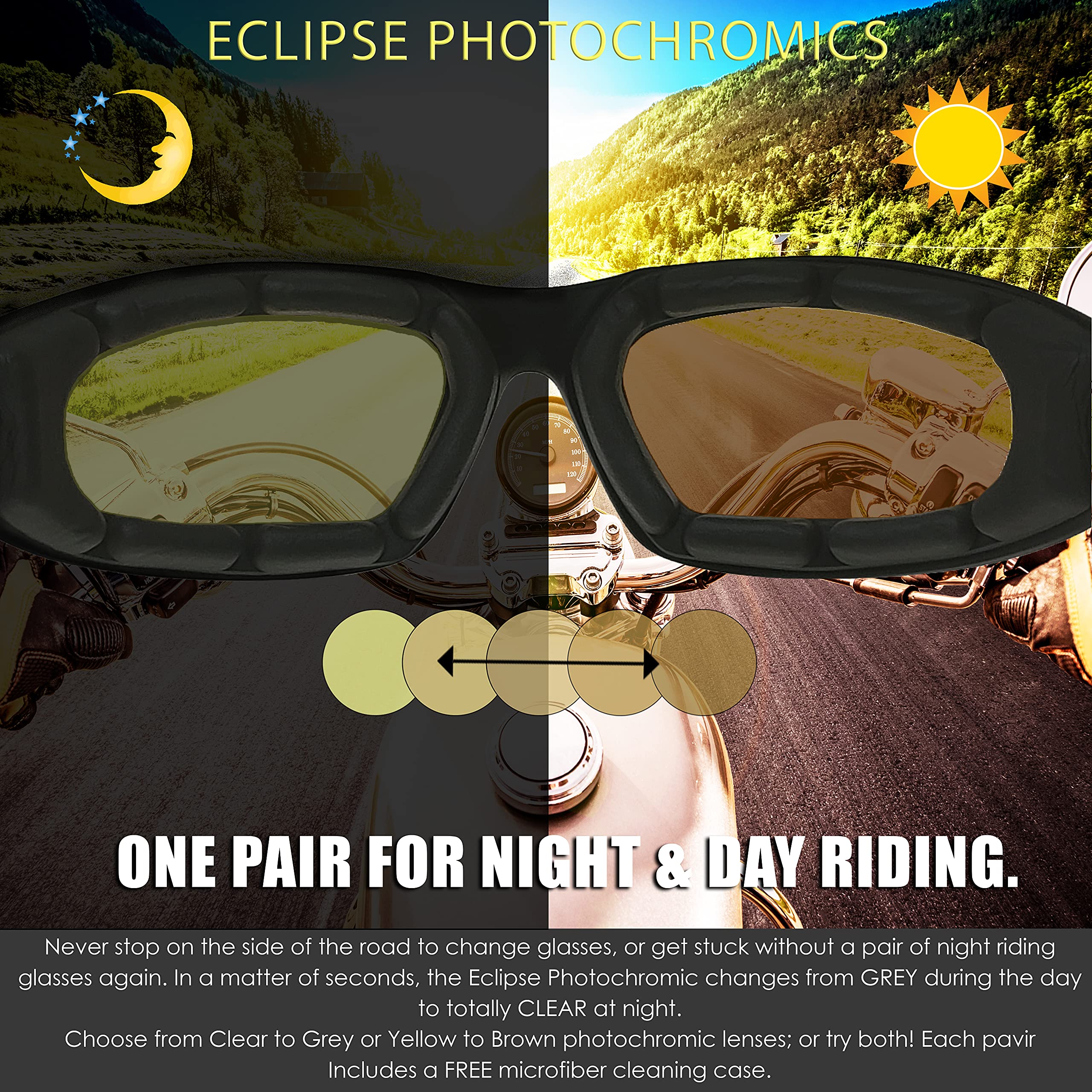 BikerShades Photochromic Motorcycle Glasses for Men & Women – Transition Lens Safety Eyewear for Day & Night Riding | UV Protection, Anti-Glare, Comfort Fit