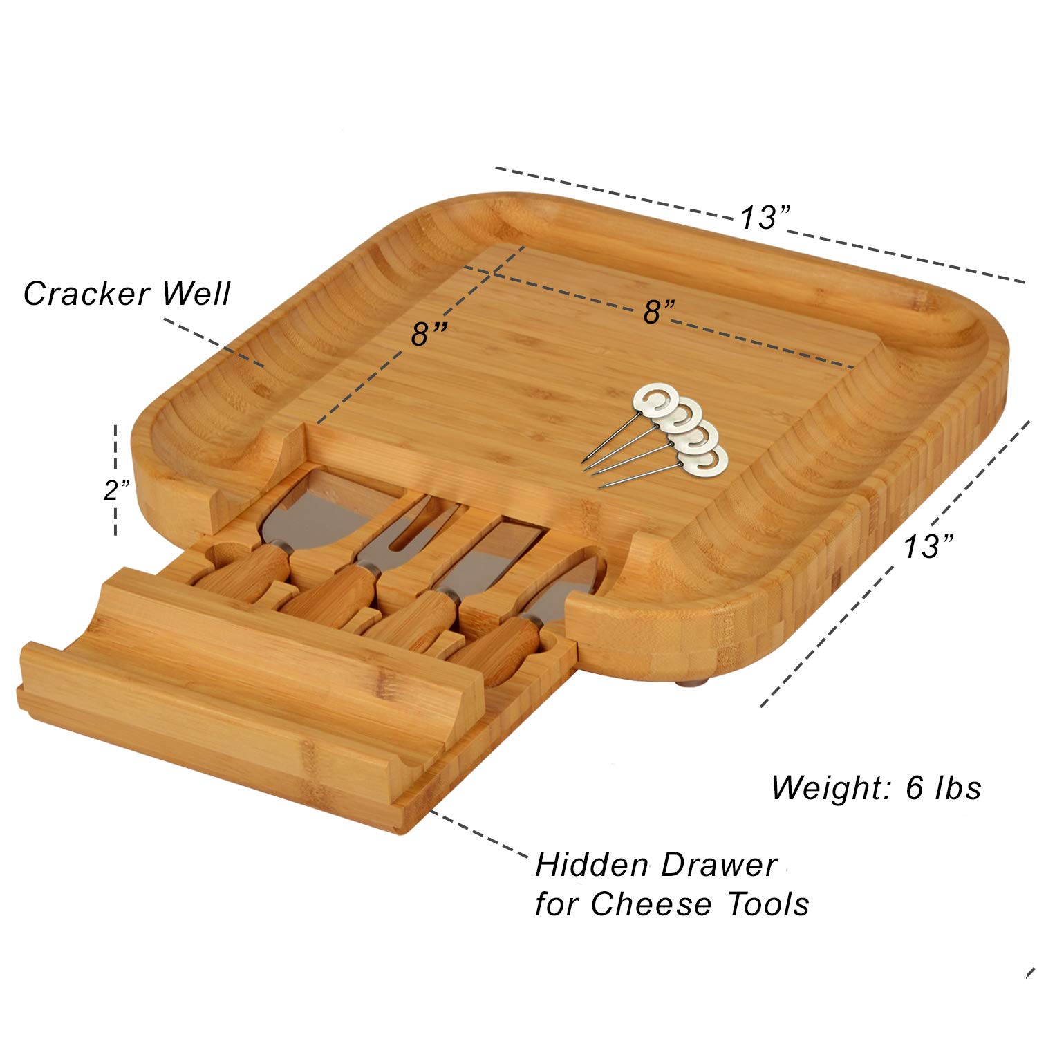 Personalized Monogrammed Bamboo Cutting Board for Cheese & Charcuterie - Engraved Wood Cheese Board with Knife Set & Markers - Perfect for Picnics, Weddings & Housewarming Gifts - Handcrafted in USA