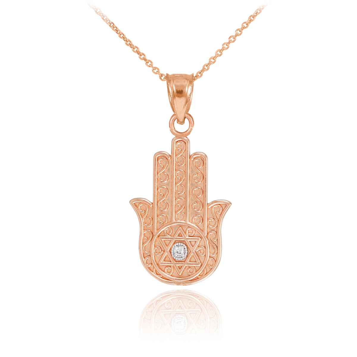 14K Rose Gold Diamond Star of David Pendant Necklace - Jewish Hamsa Protection Charm for Women, Elegant Religious Jewelry Gift for Hanukkah, Bat Mitzvah & Special Occasions