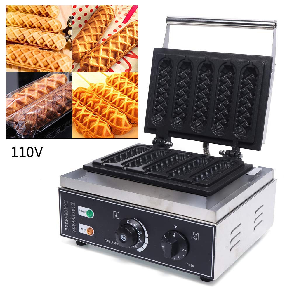 Commercial Electric Waffle Maker Machine 1500W - 5PCS Nonstick Plates for Crispy Waffles, Paninis, Hash Browns & Hot Dogs - Stainless Steel 110V Household Waffle Cone Maker - Perfect for Breakfast, Cafes, Restaurants and Food Trucks