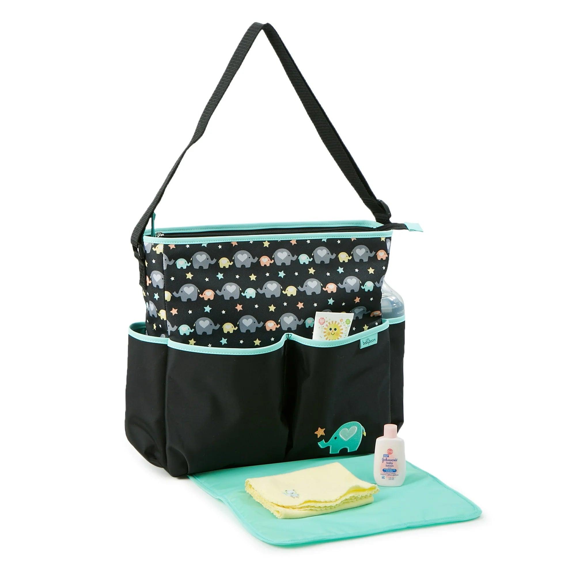Babyboom Elephant Tote Diaper Bag - Large Waterproof Baby Bag with Insulated Bottle Pockets & Changing Pad - Perfect for Travel, Park Outings & Daily Parenting Essentials