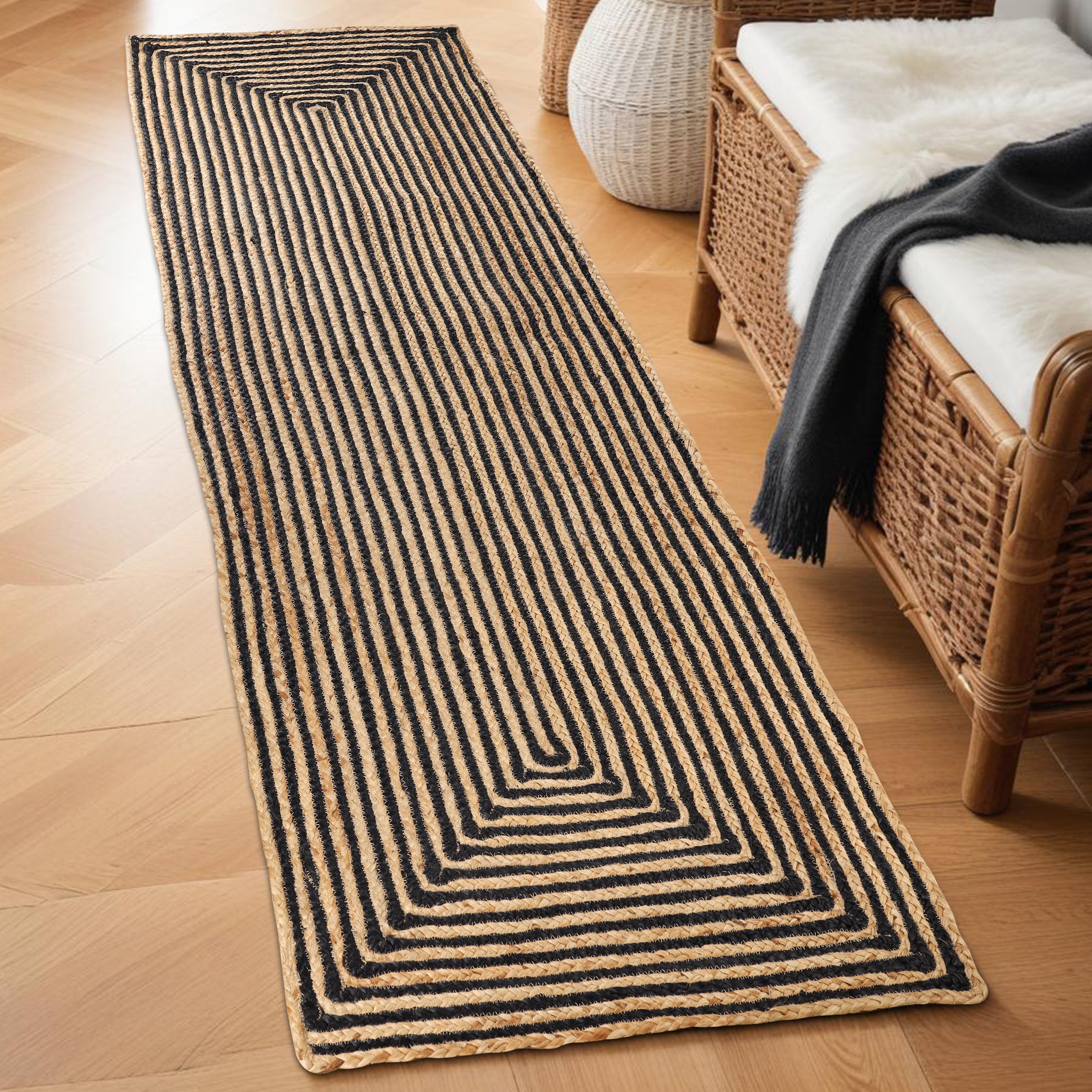 Braided Jute Reversible Handwoven Area Rug - Natural Fiber Floor Mat for Living Room, Bedroom, Patio - Eco-Friendly Indoor Outdoor Decor