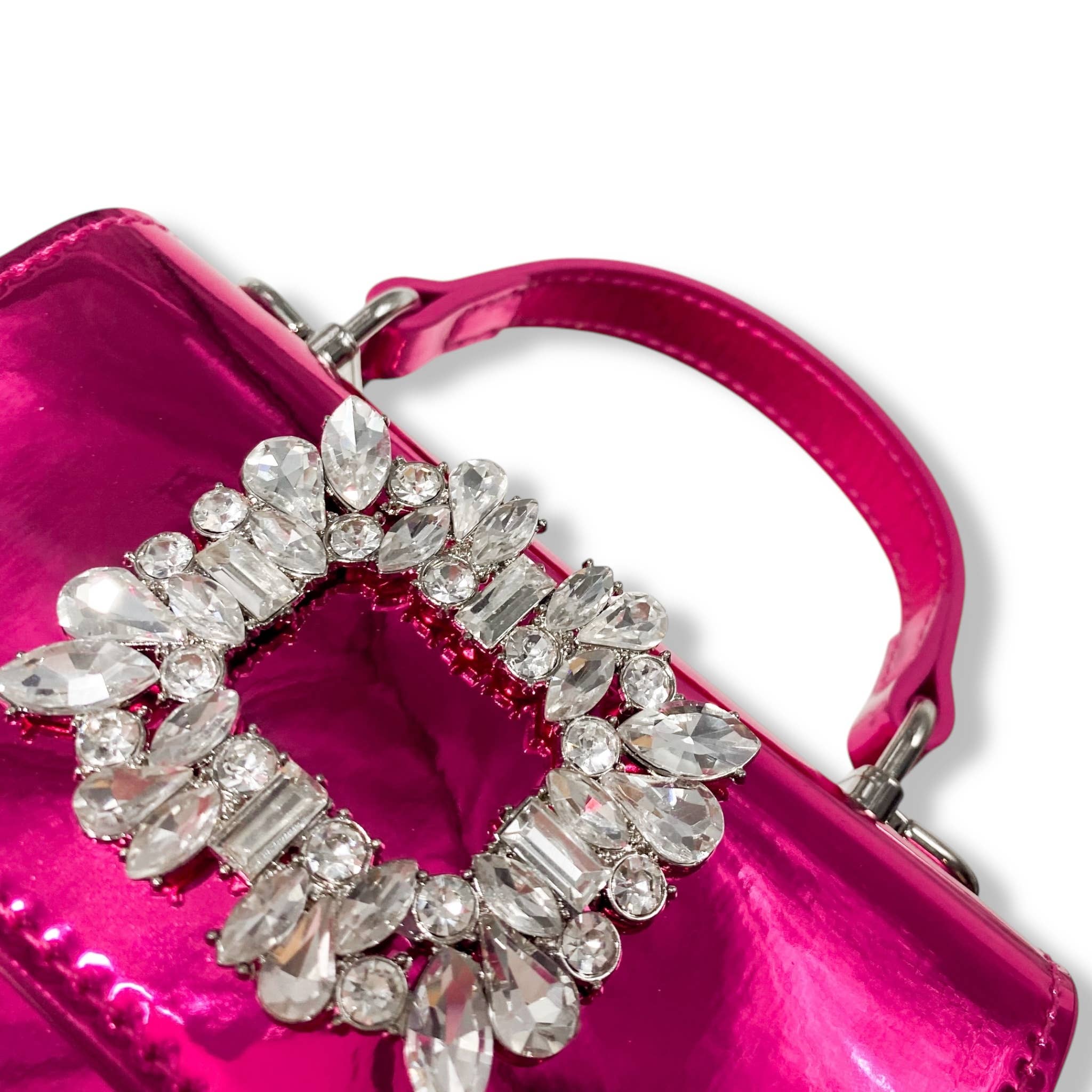 Sparkling Rhinestone Embellished Patent Leather Clutch Purse - Elegant Pink Evening Bag for Parties, Weddings & Special Occasions