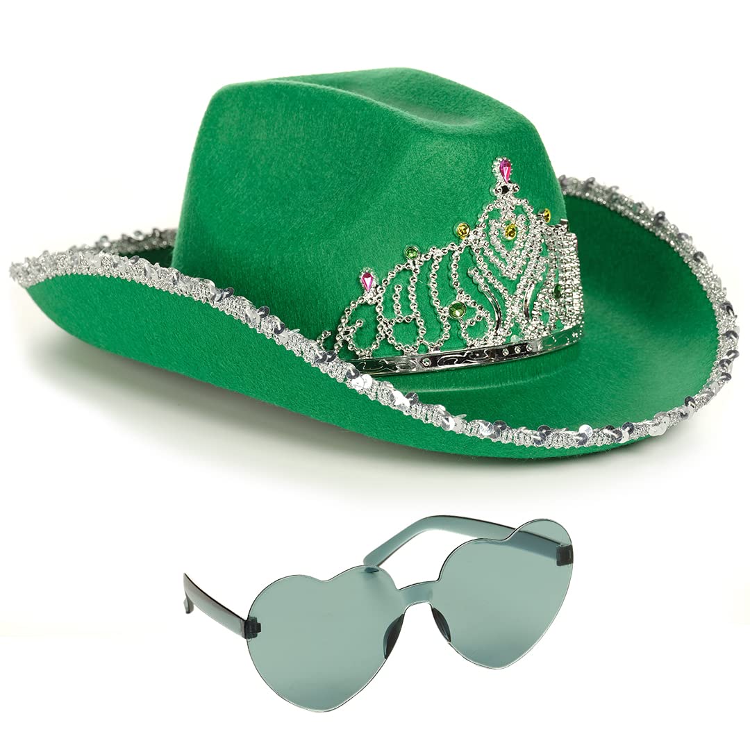 Funcredible Sparkly Cowboy Hat with Star & Glasses - Western Cowgirl Hat for Women - Perfect for Rodeo, Country Concerts & Cowboy Theme Parties