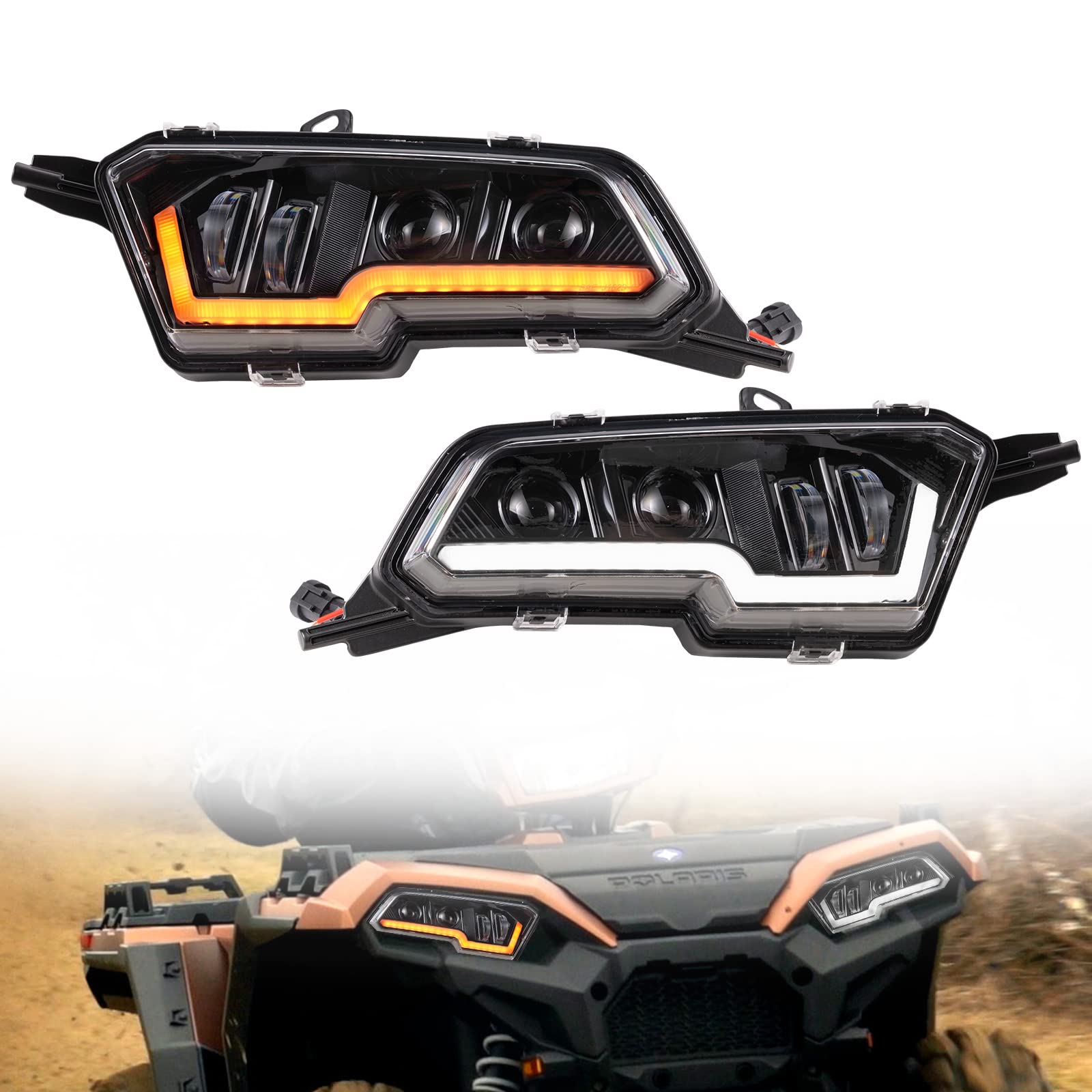 Polaris Sportsman LED Headlights 2017-2024 - High/Low Beam DRL for Off-Road & Night Riding