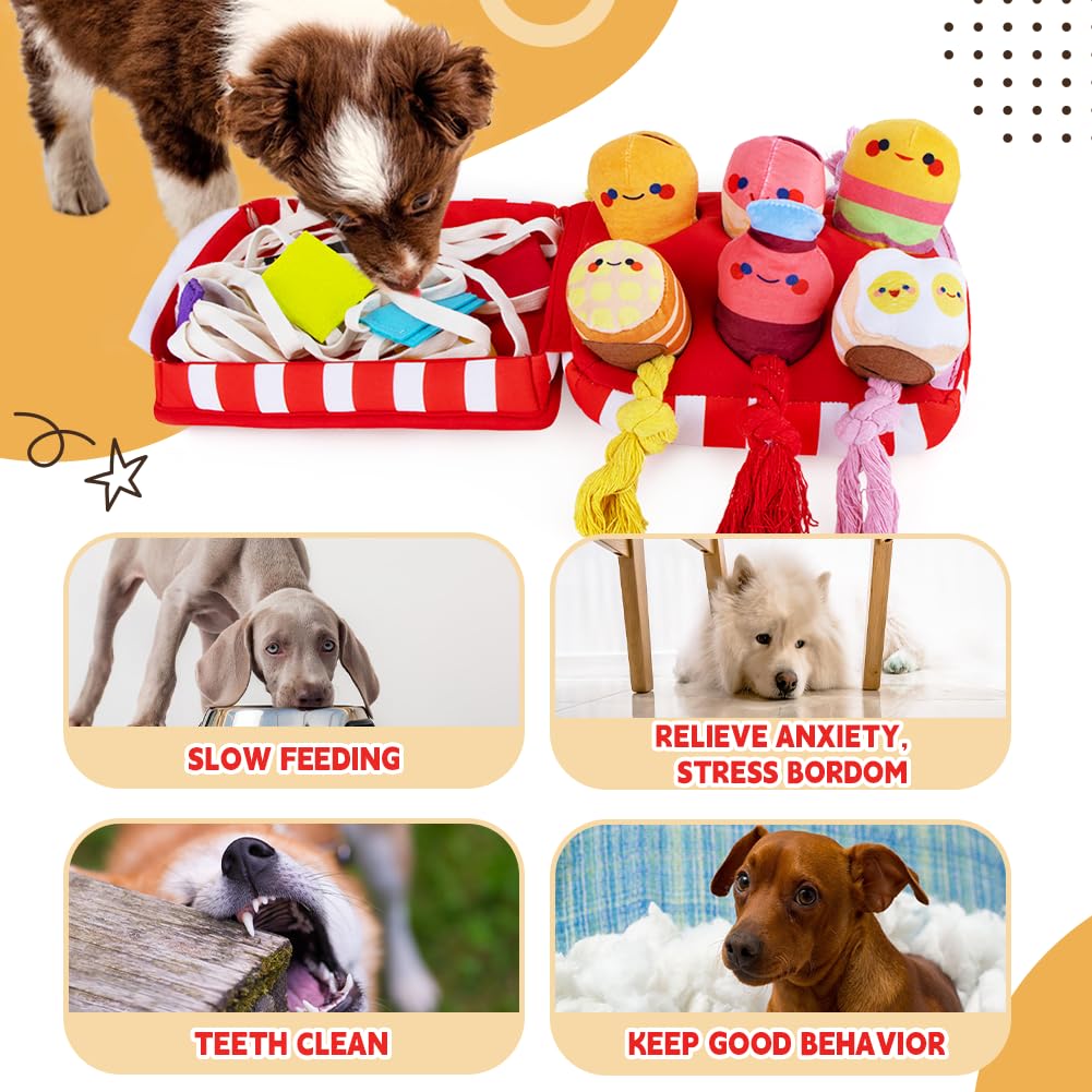 Interactive Squeaky Snuffle Hide & Seek Tug Rope Plush Dog Toys - Natural Foraging Nose Work Chew Toys for Small & Medium Puppies - Boredom Relief & Anxiety Soothing - Perfect for Indoor Play, Training & Mental Stimulation