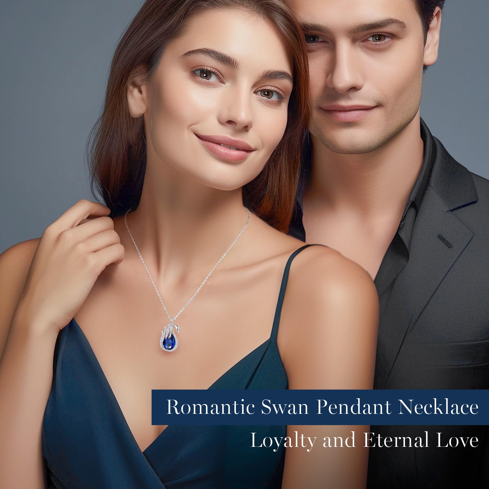 LOUISA SECRET Swan Waterdrop Heart Birthstone Necklace for Women - 925 Sterling Silver Pendant Necklace, Elegant Jewelry Gift for Wife, Mom, Girlfriend - Perfect for Birthday, Anniversary, Christmas & Everyday Wear