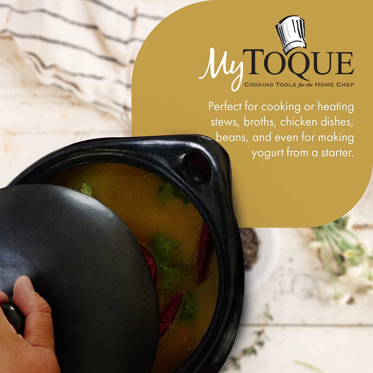 Chamba Clay Pot – Handmade Black Earthenware Cookware for Soups, Stews & Rice – 1.5-Quart Clay Cooking Pot with Lid & Handle – Durable & Versatile Kitchen Essential – Perfect for Stovetop, Oven & Serving Dishes