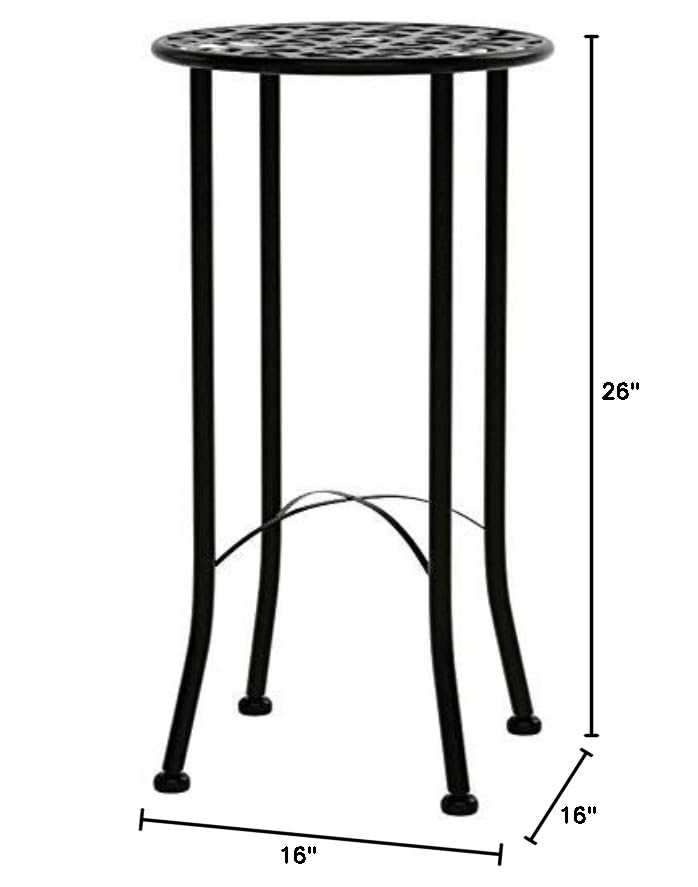 International Caravan 16 Inch Iron Patio Side Table - Antique Black Finish | Outdoor Garden Furniture for Poolside, Deck, or Balcony Decor