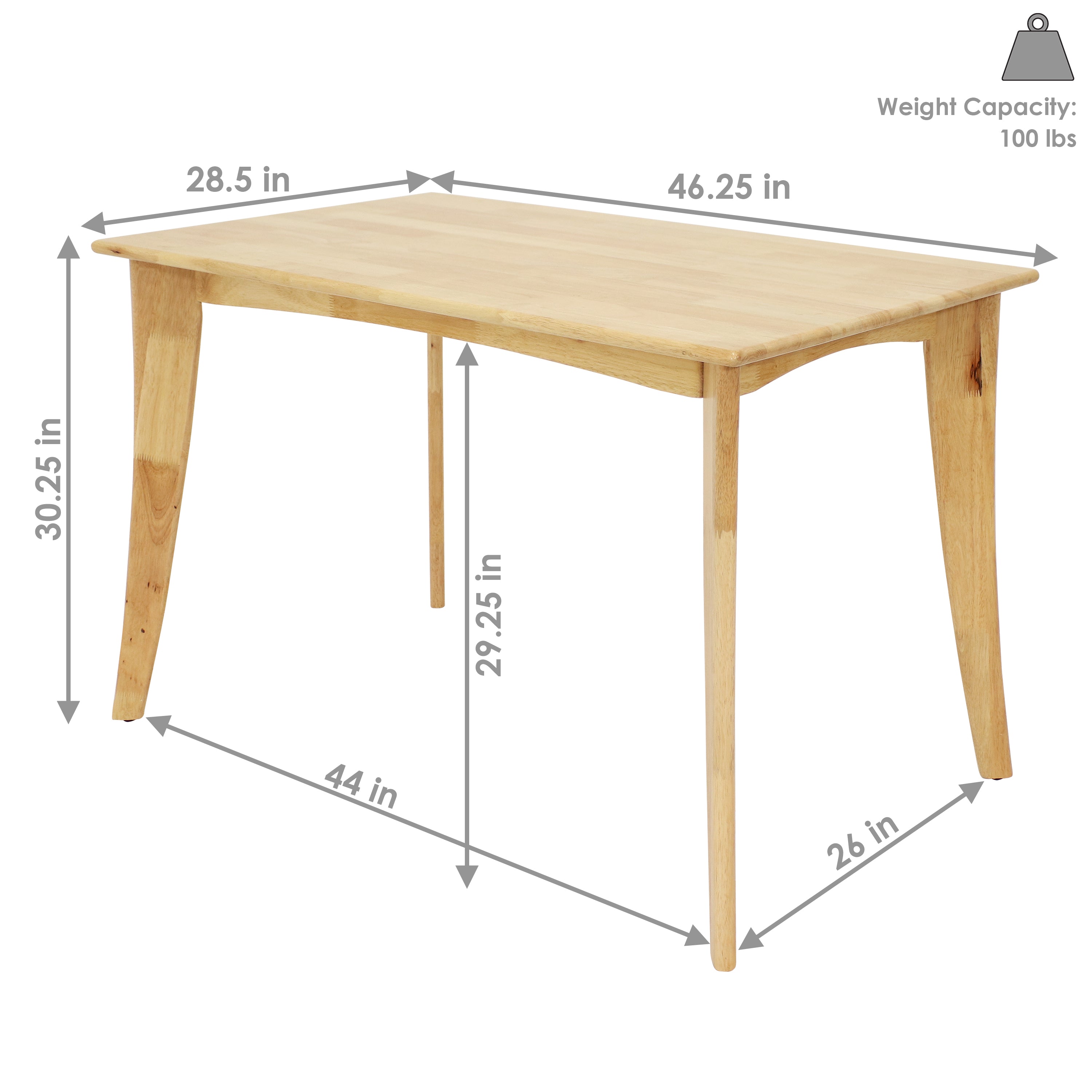 Mid Century Modern Dining Table 4ft - Natural Wood Finish - Perfect for Small Spaces, Dining Rooms & Kitchen Nooks | Sunnydaze James Collection