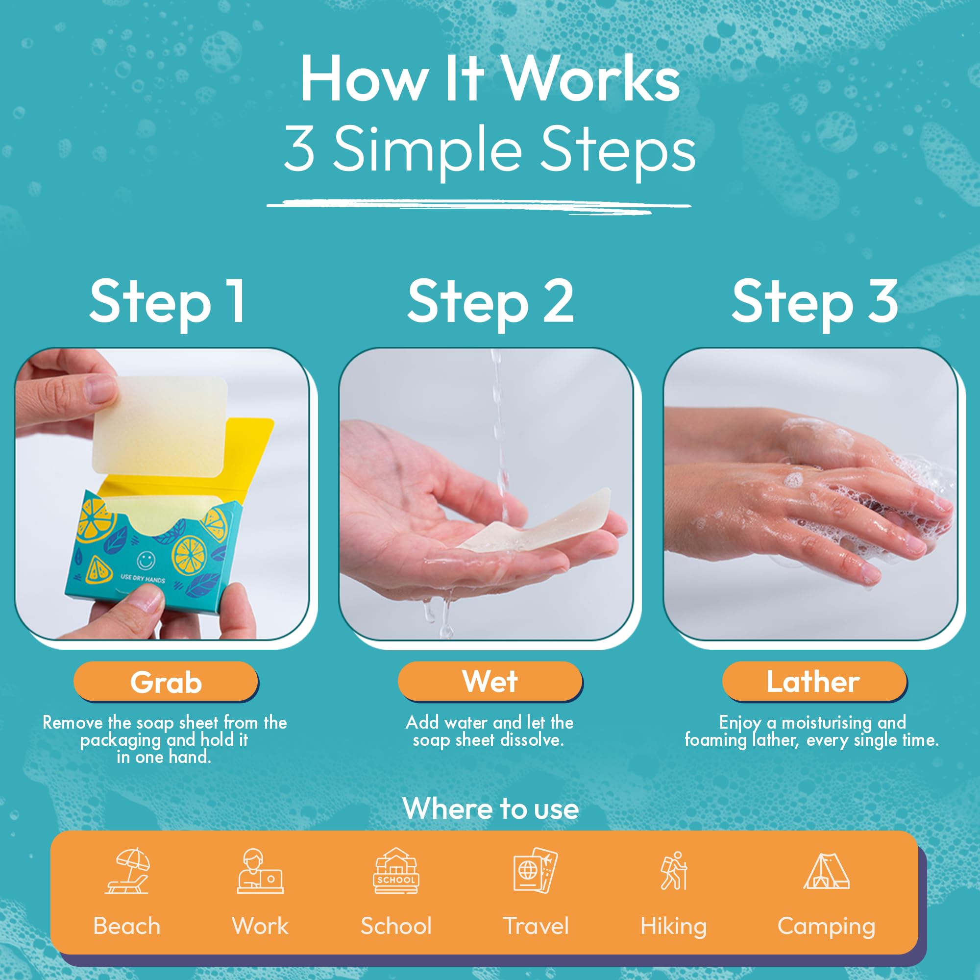 FOMIN Antibacterial Paper Soap Sheets (300 Count) - Orange Scented Travel Soap, Dissolvable Hand Washing Sheets for Camping, Hiking, Travel & Outdoor Activities - Portable Hygiene Solution for On-the-Go