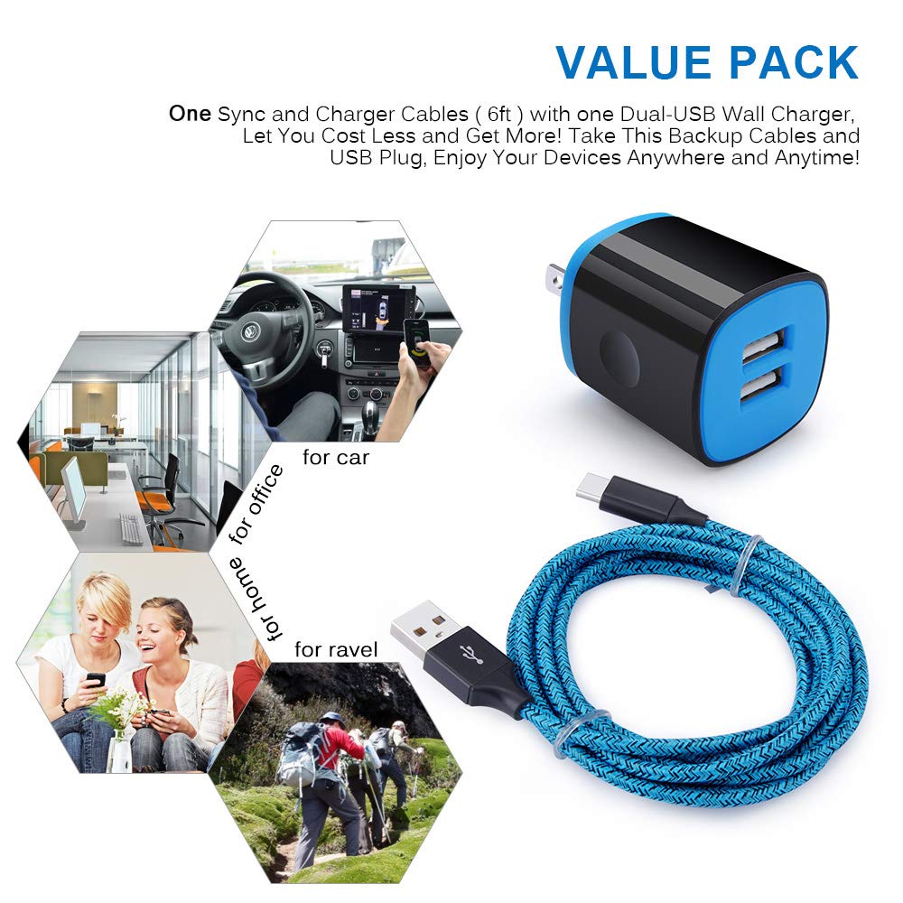 Fast Charging USB C Wall Charger for Moto G Pure/G Play/G Power/G Stylus 5G & More | 2-Port Adapter with 6FT USB C Cable | Perfect for Home, Office & Travel