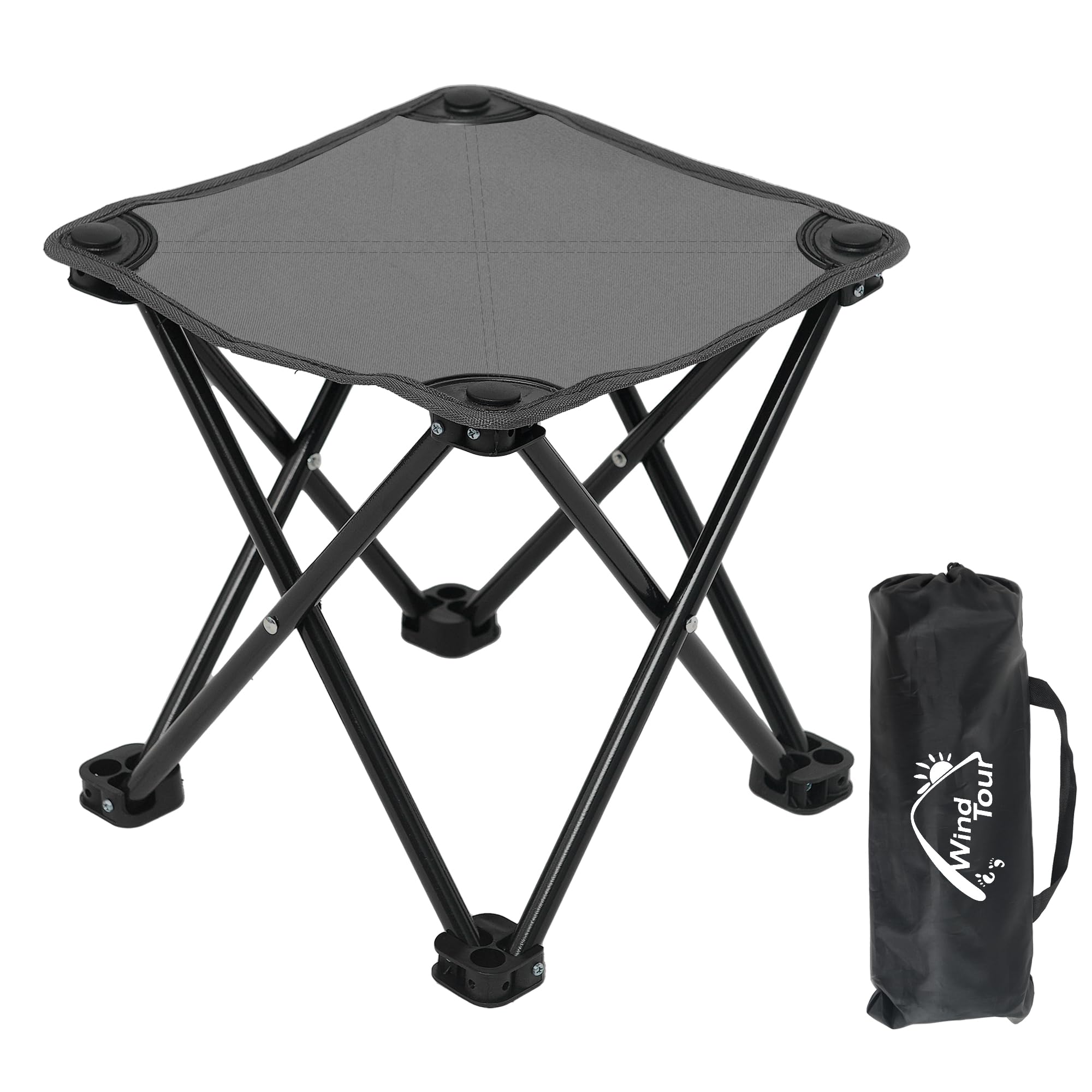 Wind Tour Portable Folding Camping Stool - Lightweight Outdoor Chair for Camping, Fishing, Hiking, Gardening & Beach - Compact Design with Carry Bag (Grey) - Perfect for Backpacking, Picnics, Tailgating and Outdoor Adventures