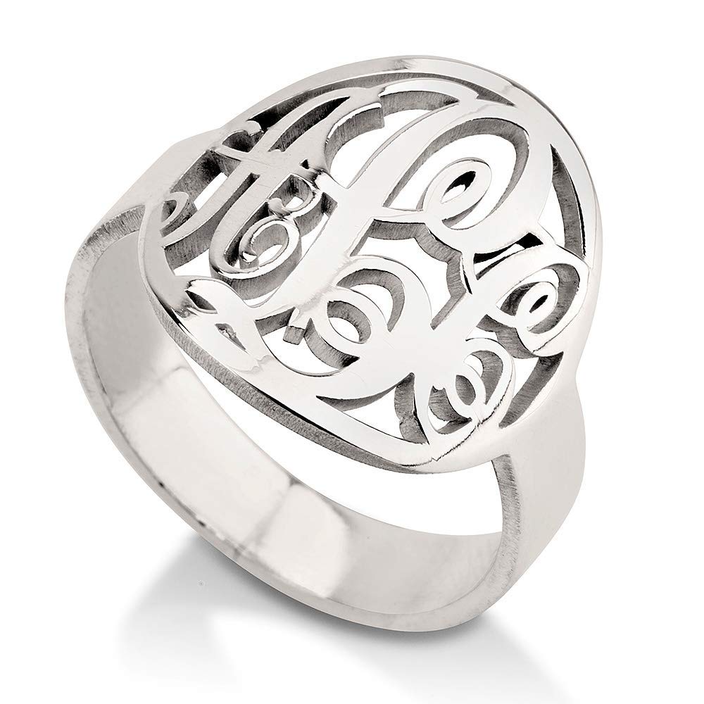 Personalized Monogram Ring for Women - Sterling Silver & Gold Initial Name Ring - Custom Engraved Sentimental Gift for Anniversary, Valentine's Day - Perfect for Couples, Brides & Special Occasions