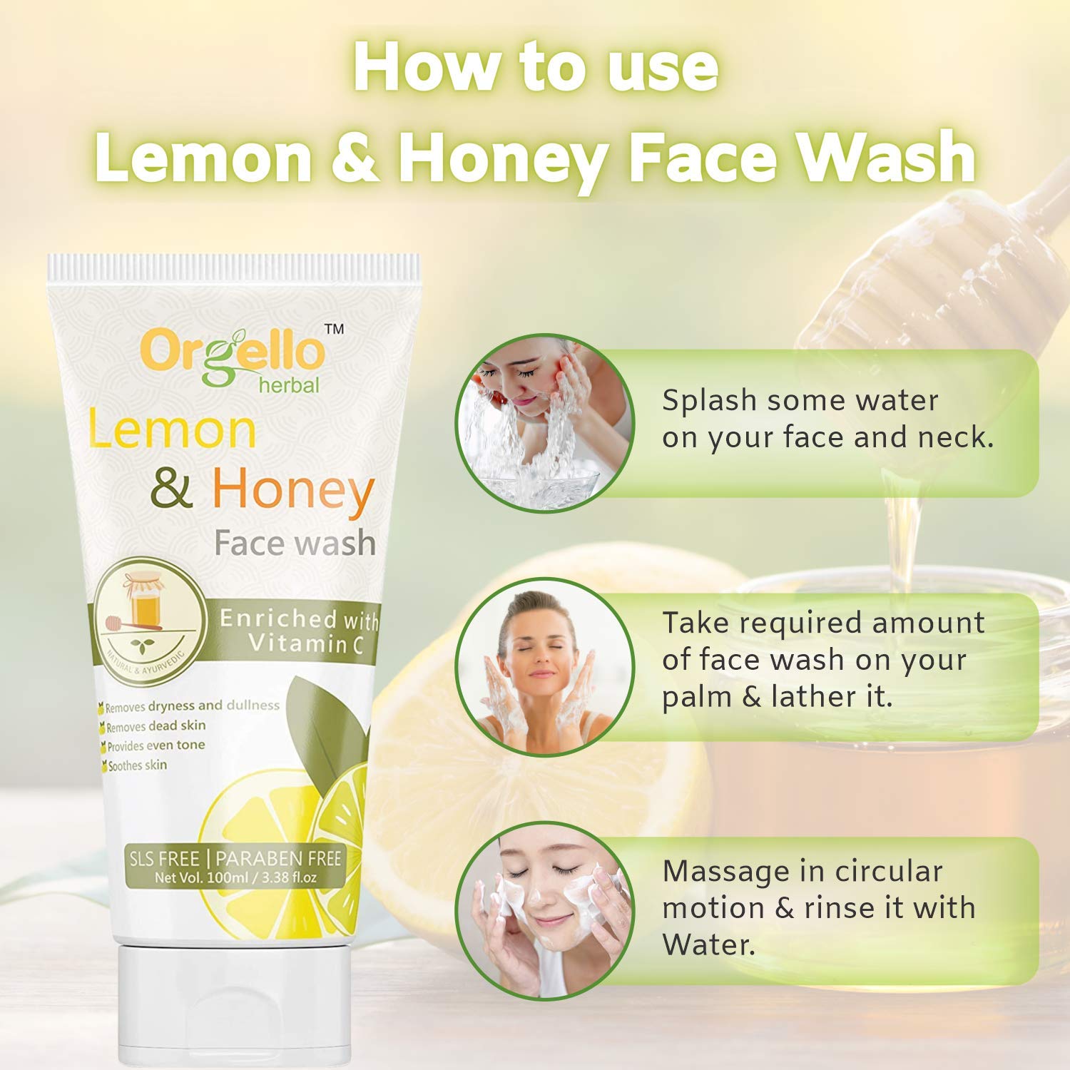 Organic Vitamin C Facial Toner & Lemon Honey Face Wash Set (100ml x 2) - SLS, Paraben & Mineral Oil Free for All Skin Types - Brightening & Hydrating Skincare Routine for Men & Women