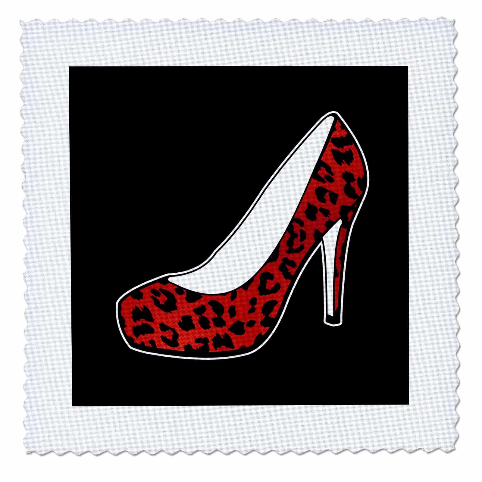 3D Rose I Love Shoes Red Cheetah High Heel Shoe Print on Black Quilted Fabric Square - 10x10 Inch Home Decor for Shoe Lovers, Perfect for Wall Art, DIY Projects, and Gift Ideas