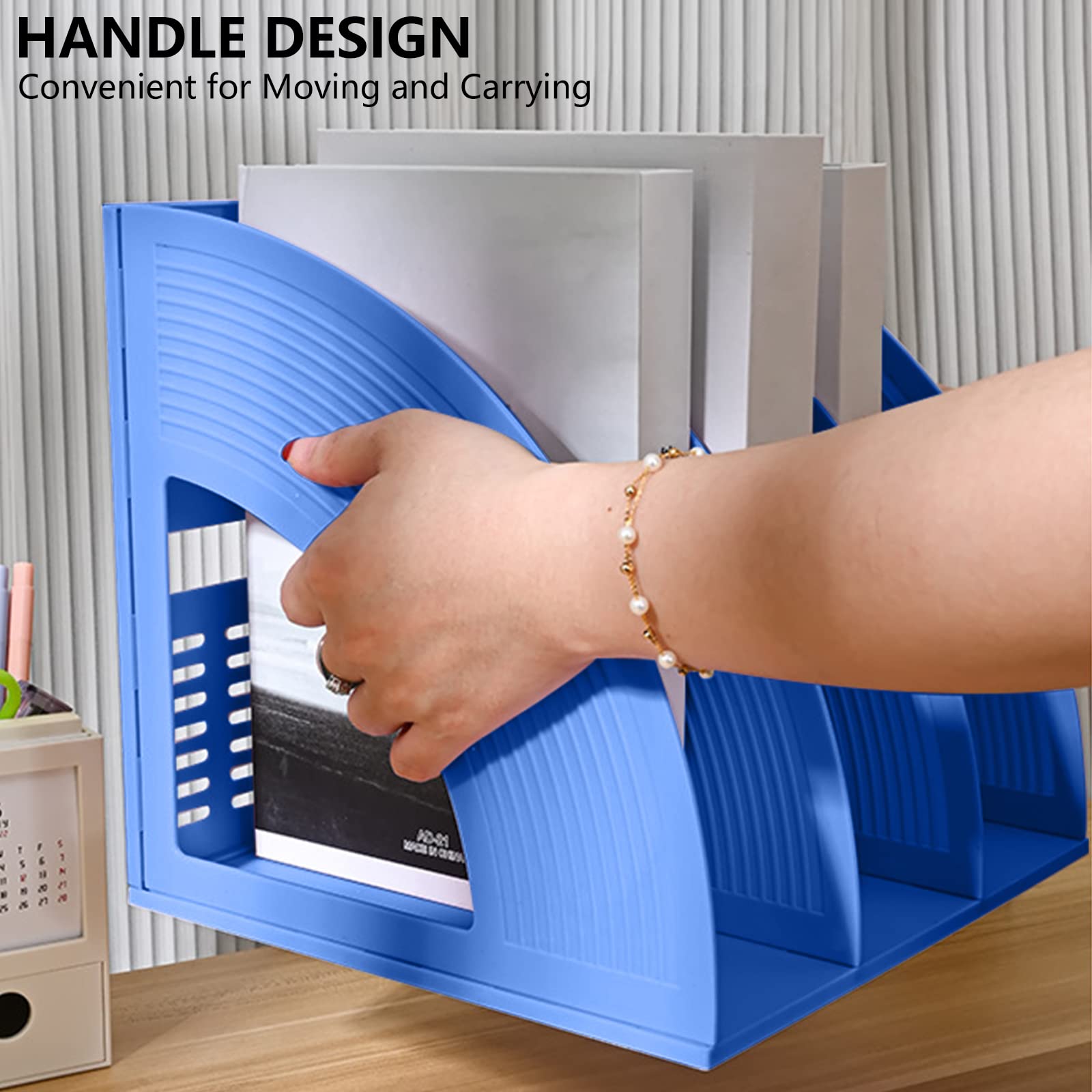Sturdy Plastic Magazine File Holder - 3 Section Vertical Desktop Organizer for Books, Folders & Documents - Blue | Office, Home & School Storage Solution