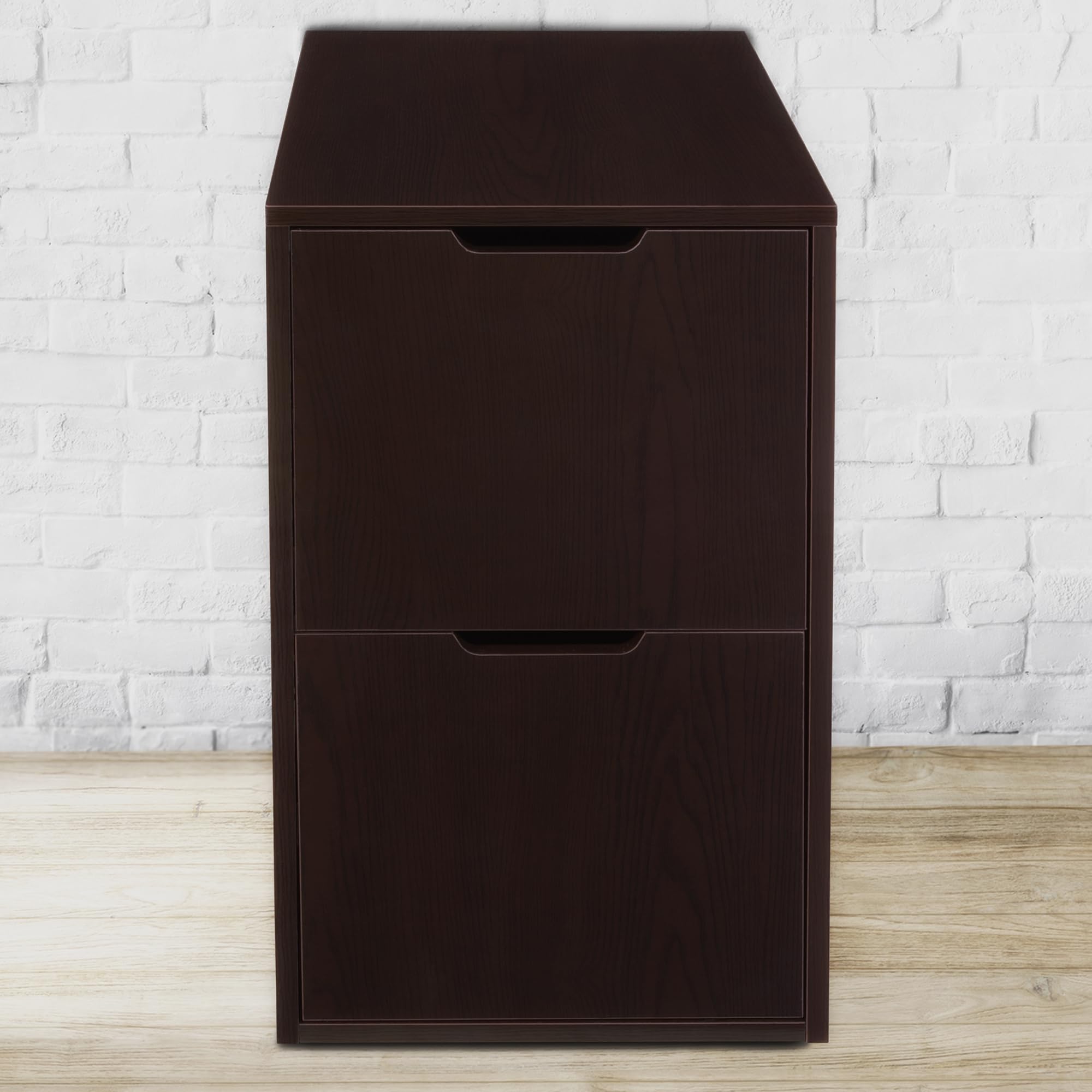 Freestanding Two-Drawer Filing Cabinet with Pedestal - Truffle Brown for Home Office Organization & Document Storage