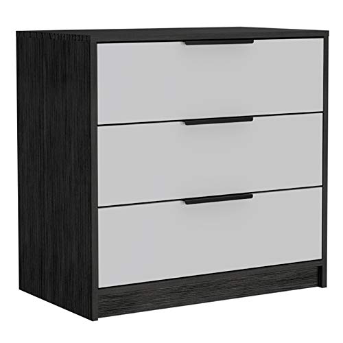 BOWERY HILL 3-Drawer Dresser in Smoky Oak & White - Modern Bedroom Storage Solution for Clothes & Accessories