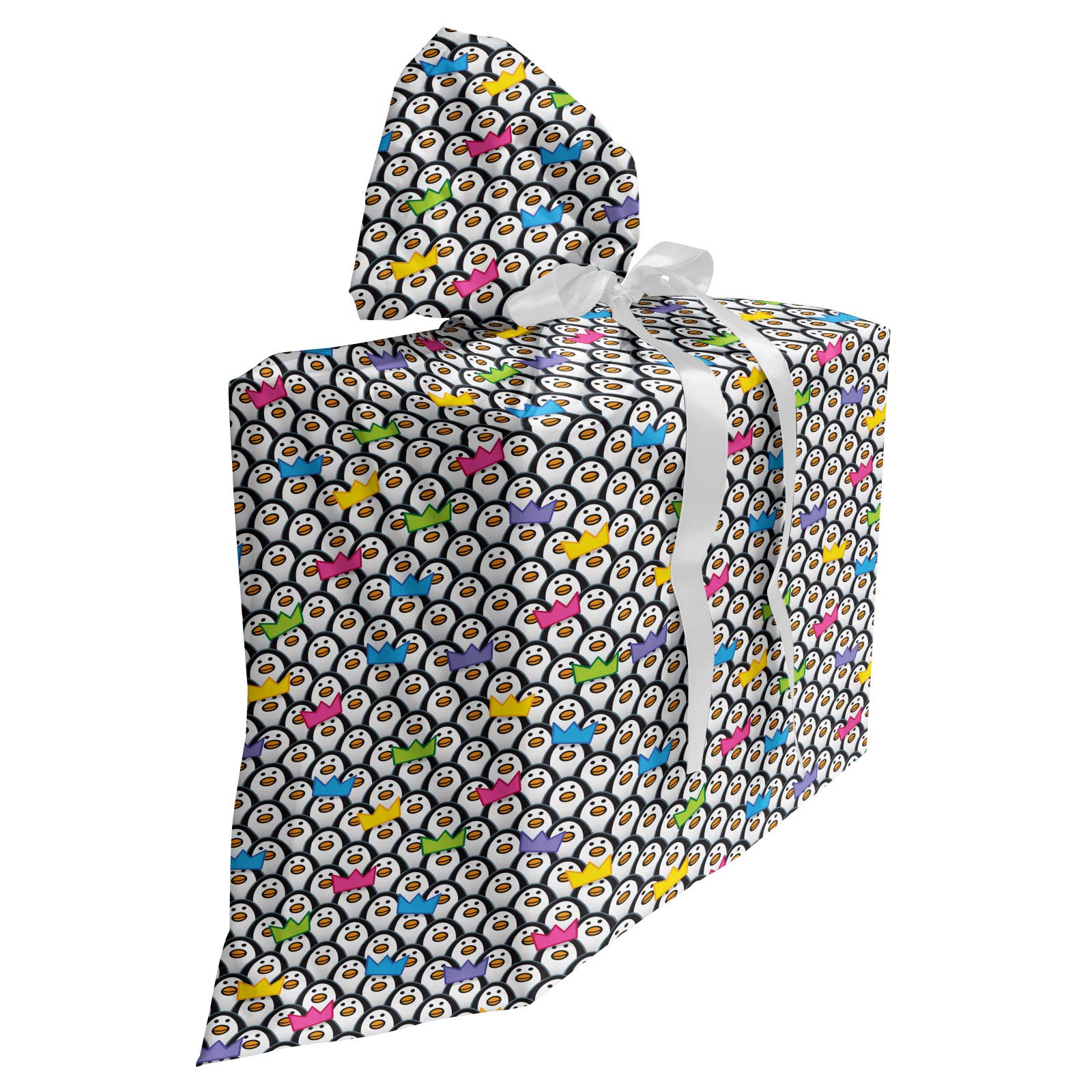 Ambesonne Sea Animals Gift Bags - Cute Penguins Wearing Colorful Party Hats & Crowns, Antarctic-Themed Fabric Party Favor Pouches with 3 Ribbons (27 Pack, Multicolor) - Perfect for Birthday Parties, Baby Showers & Holiday Gifts