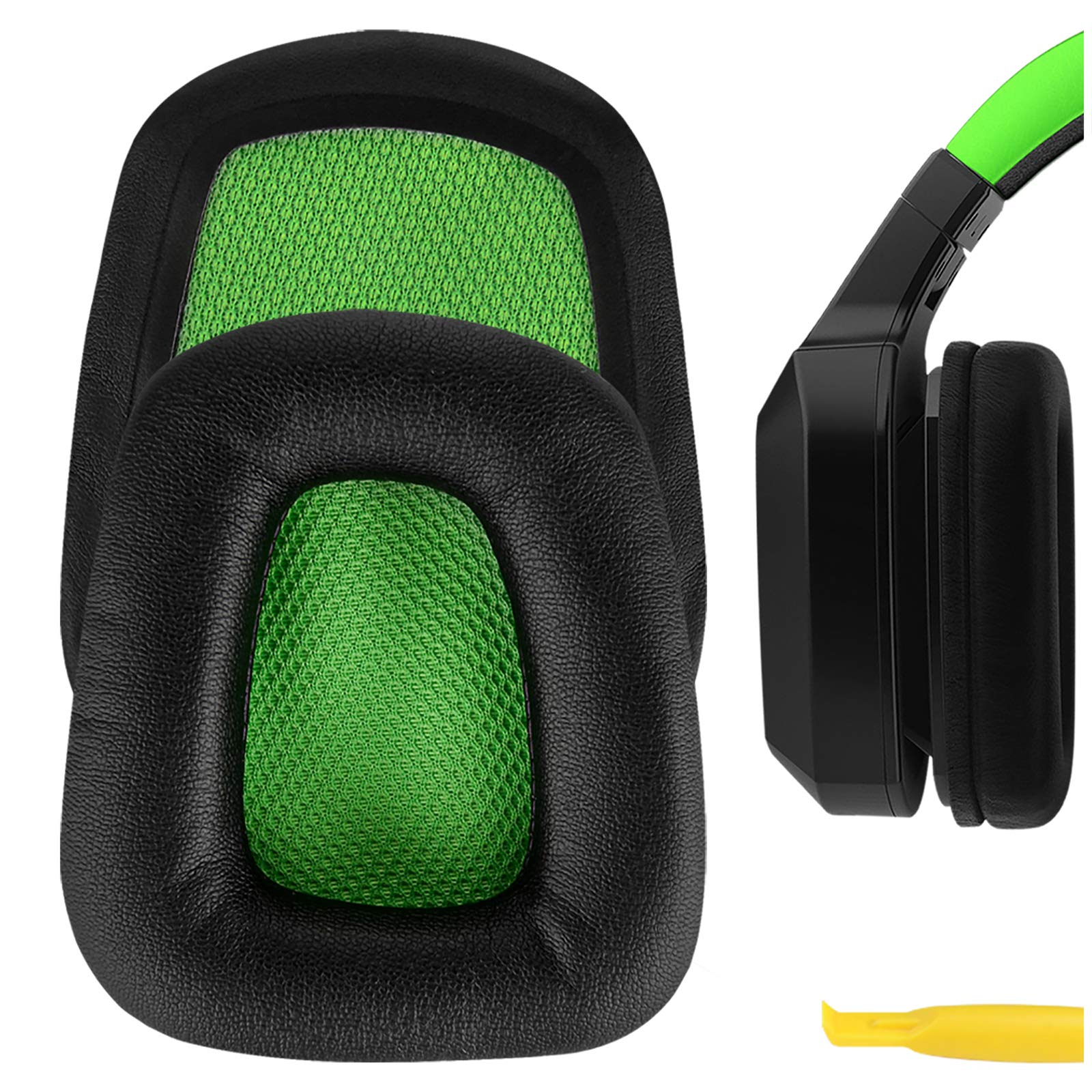Geekria QuickFit Replacement Ear Pads for Razer Chimaera & Electra Headphones - Premium Memory Foam Cushions, Noise Isolation Earpads, Durable Headset Ear Cups Cover (Black/Green) - Perfect for Gaming, Music & Office Use