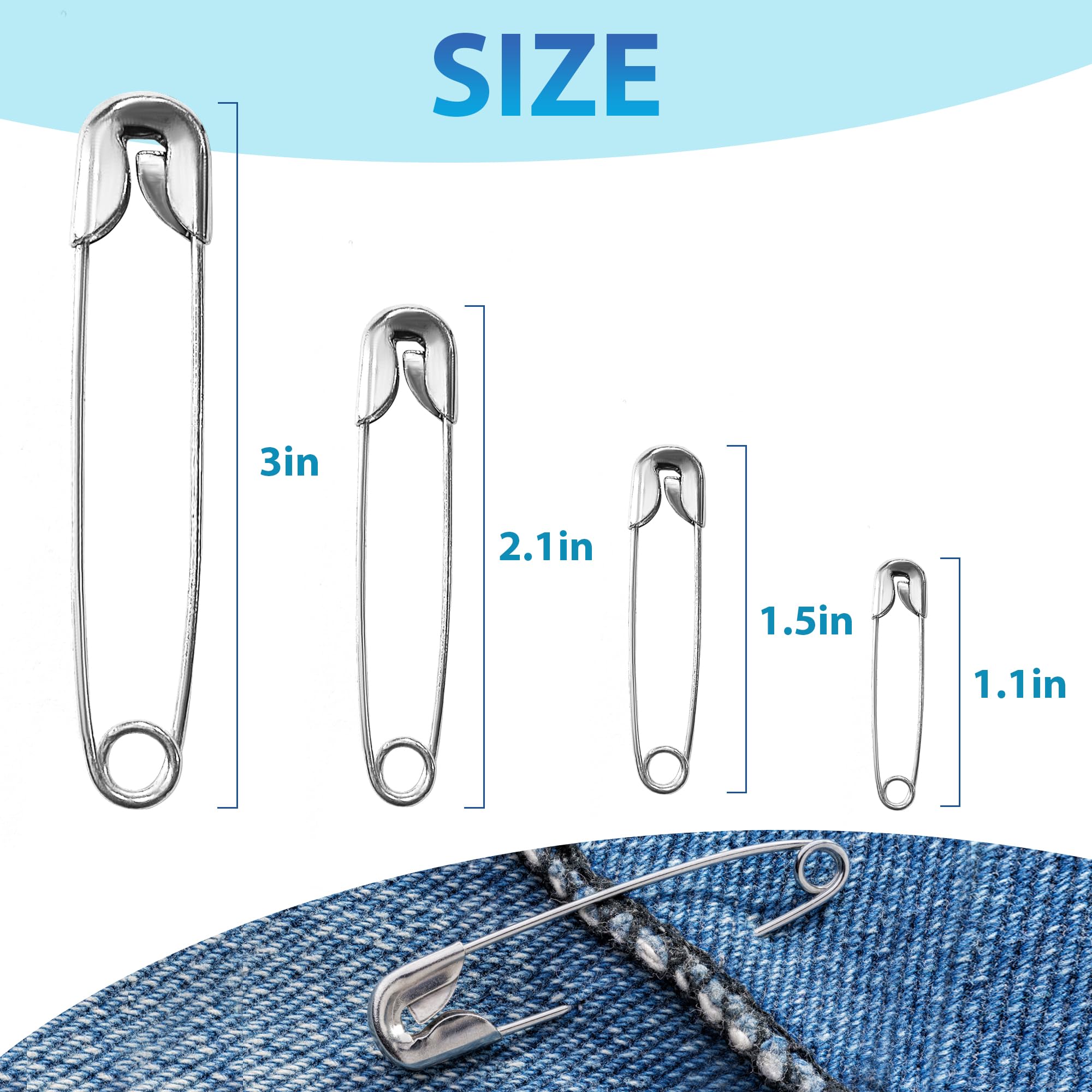 200 PCS 2.1 Inch Large Safety Pins - Heavy Duty Nickel Plated Steel Sewing Pins for Clothing, Crafts & Fabric - Perfect for DIY Projects, Emergency Repairs & Quilting