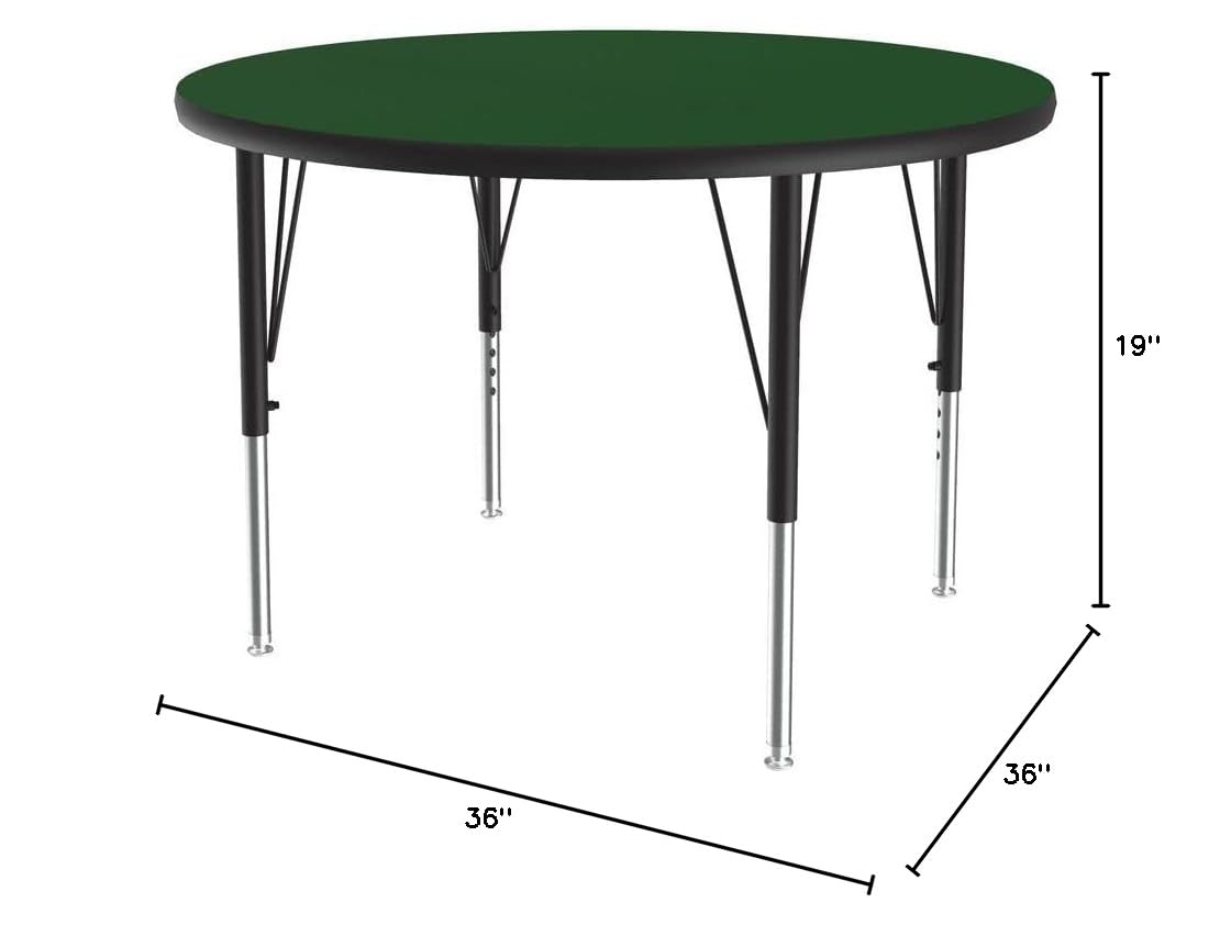 Correll 36 Inch Round Adjustable Height Classroom Table (19-29 Inches) - Durable Green High Pressure Laminate School Furniture - Perfect for Classrooms, Daycares & Learning Centers - Made in USA