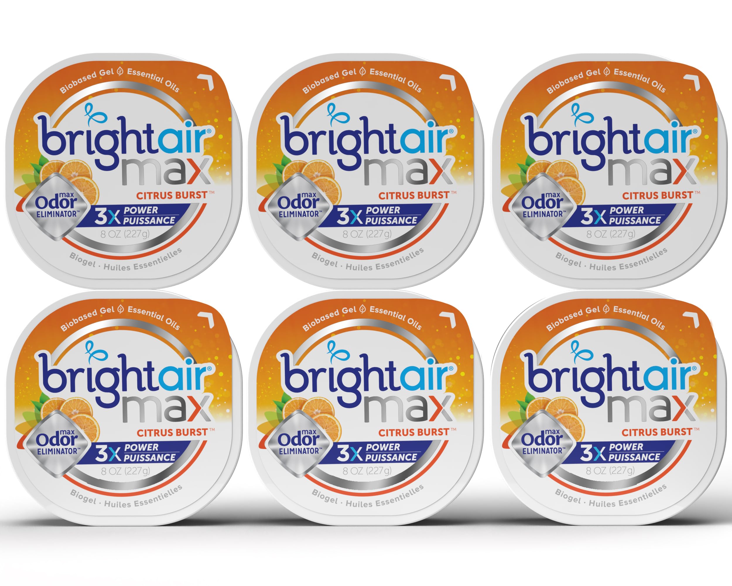 Bright Air Max Odor Eliminator Gel - Biobased Air Freshener for Home & Car, Cruelty-Free Citrus Burst Scent, 8 Oz (6-Pack) | Eliminates Pet, Kitchen & Bathroom Odors Naturally