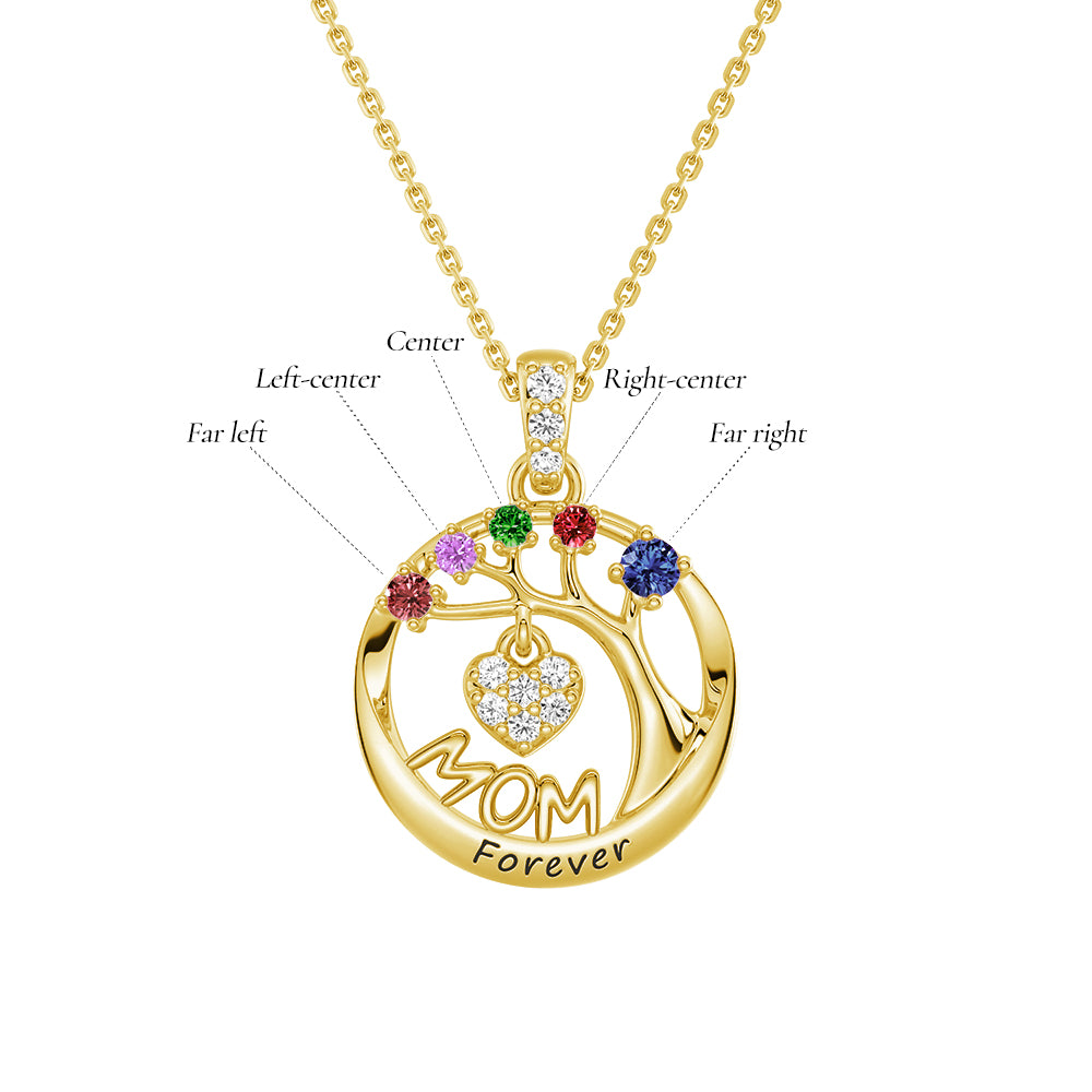Personalized Birthstone Mom Necklace - Forever Tree of Life Pendant with Heart Charm | Meaningful Gift for Mother's Day, Birthday & Anniversary | Jewelry for Women