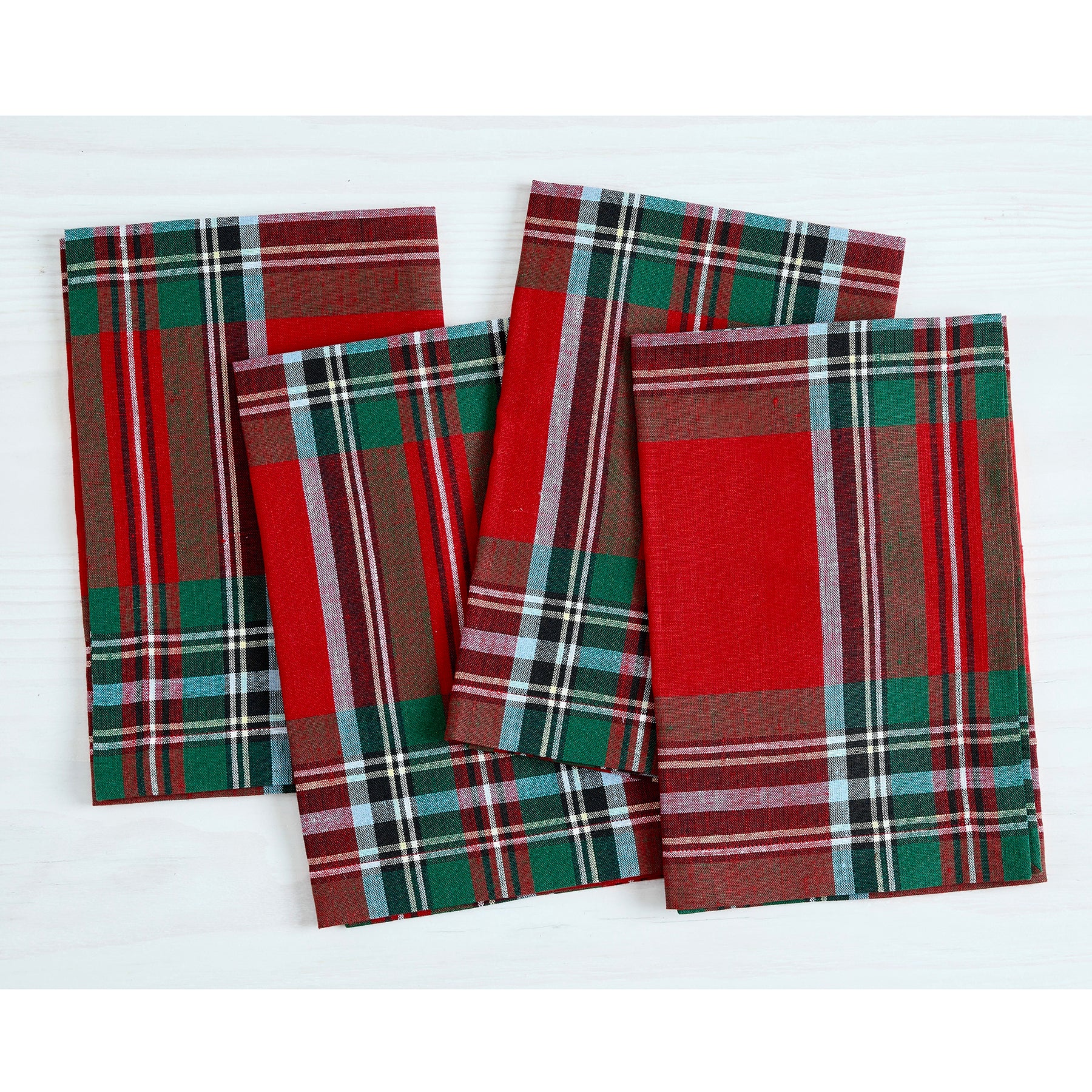 Premium Madras Holiday Plaid Napkins - Set of 4 Cotton Christmas Dinner Napkins for Festive Table Setting, Holiday Parties & Special Occasions
