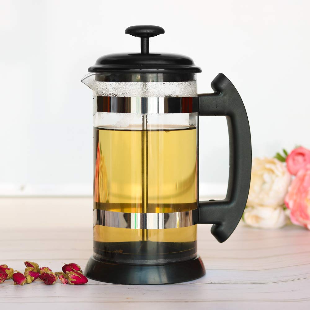 Premium 8-Cup French Press Coffee Maker - 1000ml (34oz) Stainless Steel & Borosilicate Glass - Ideal for Brewing Coffee, Loose Leaf Tea & Creating Milk Froth - Perfect for Home, Office & Camping Use