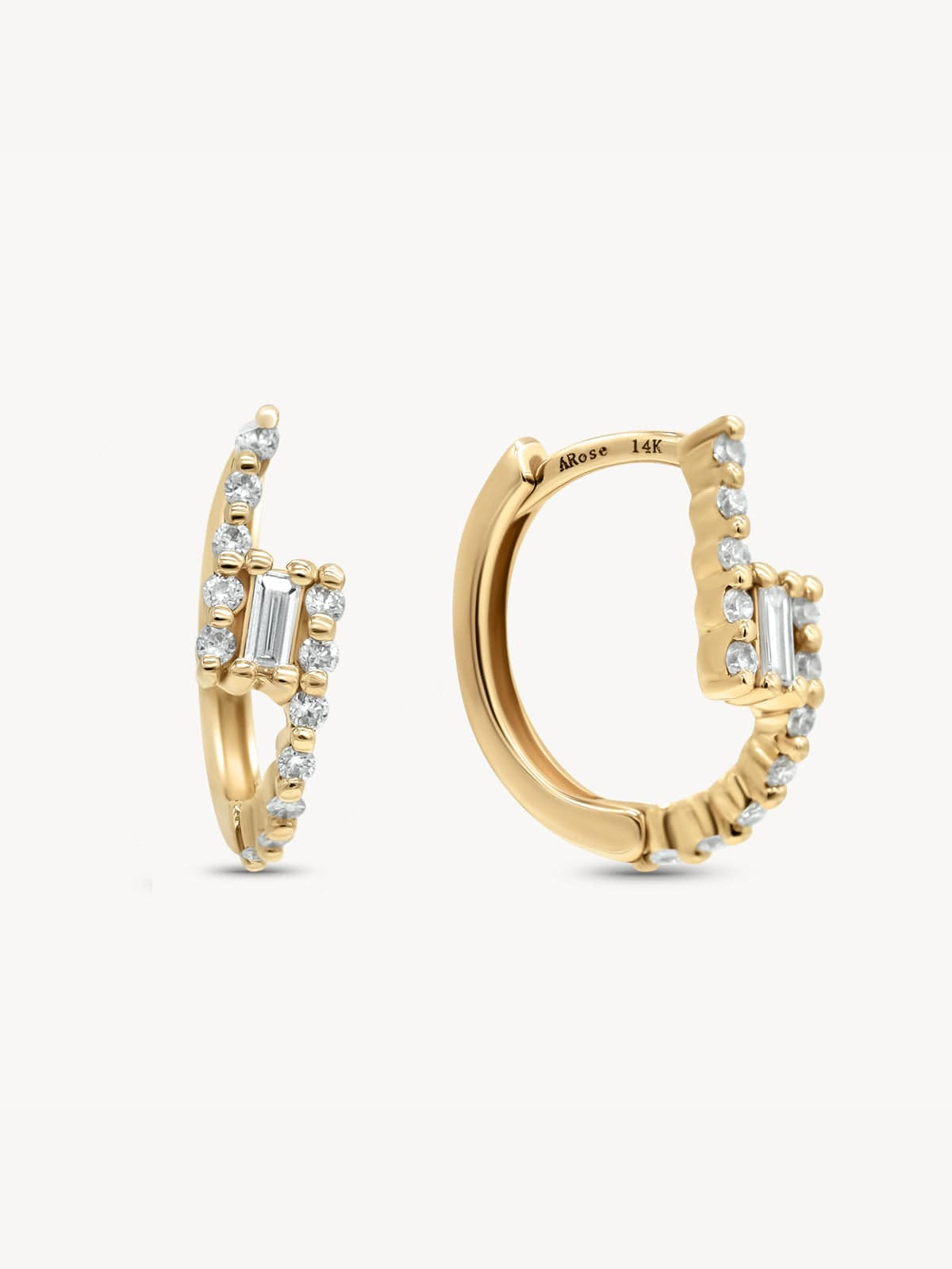 Diamond Baguette Huggie Hoop Earrings for Women - Elegant Cradle Design for Everyday Wear & Special Occasions
